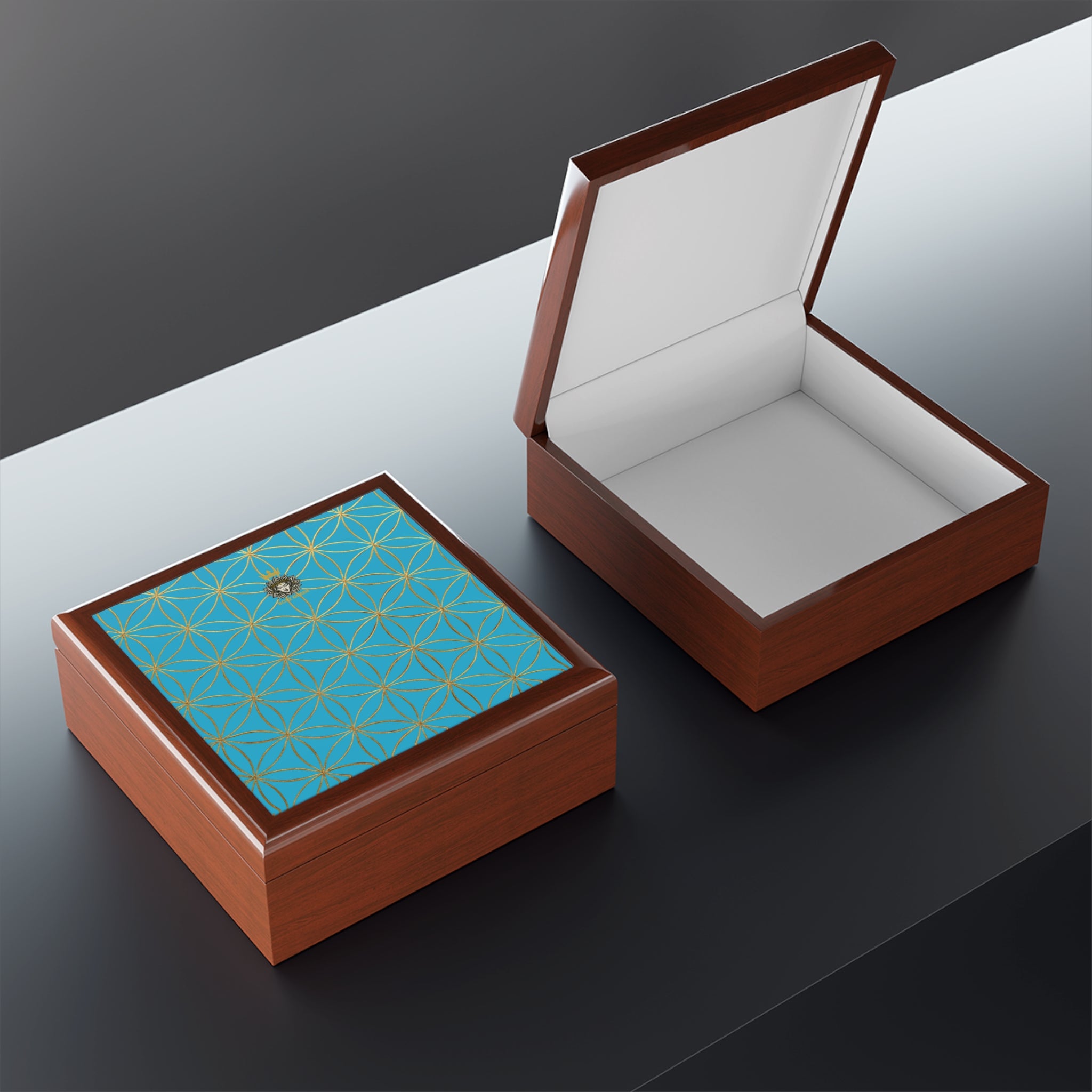 Flower of Life Jewelry Box - Turquoise Elegant Keepsake Organizer