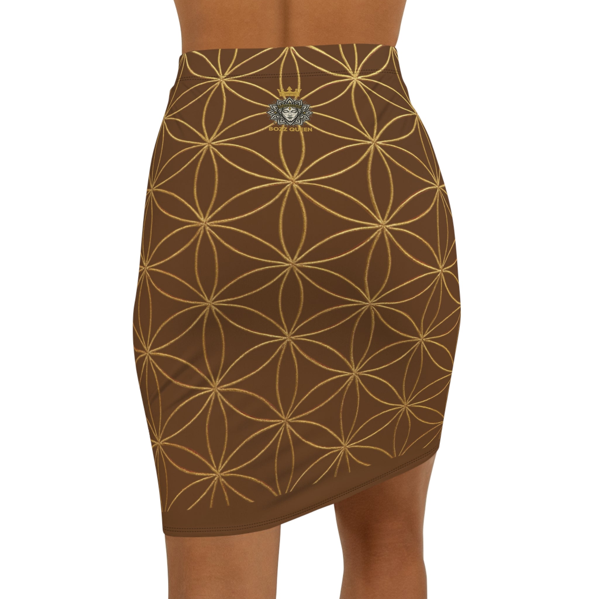 Brown Flower of Life Pencil Skirt - Women's Chic Office & Date Night Skirt