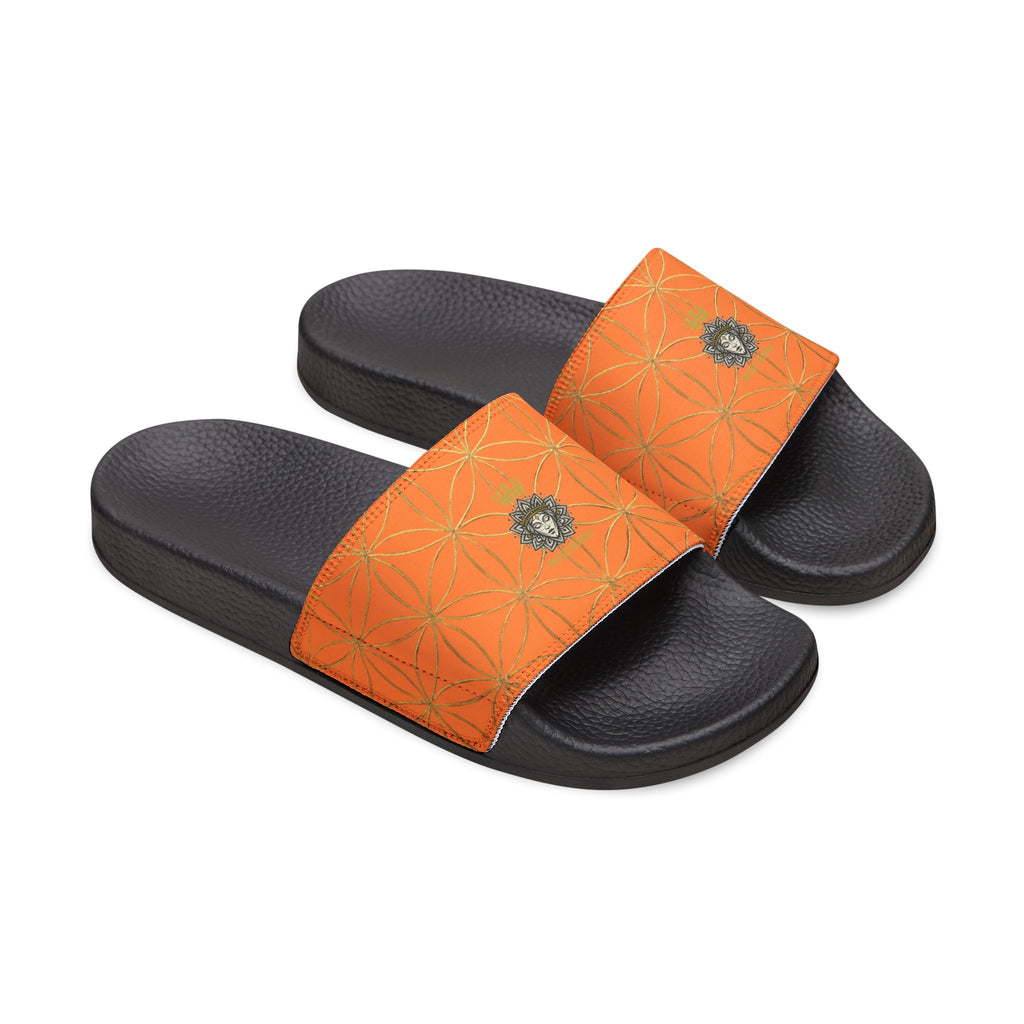 Bozz Queen Light Orange Flower of Life Women's Sandals - Removable Strap Beach Slides