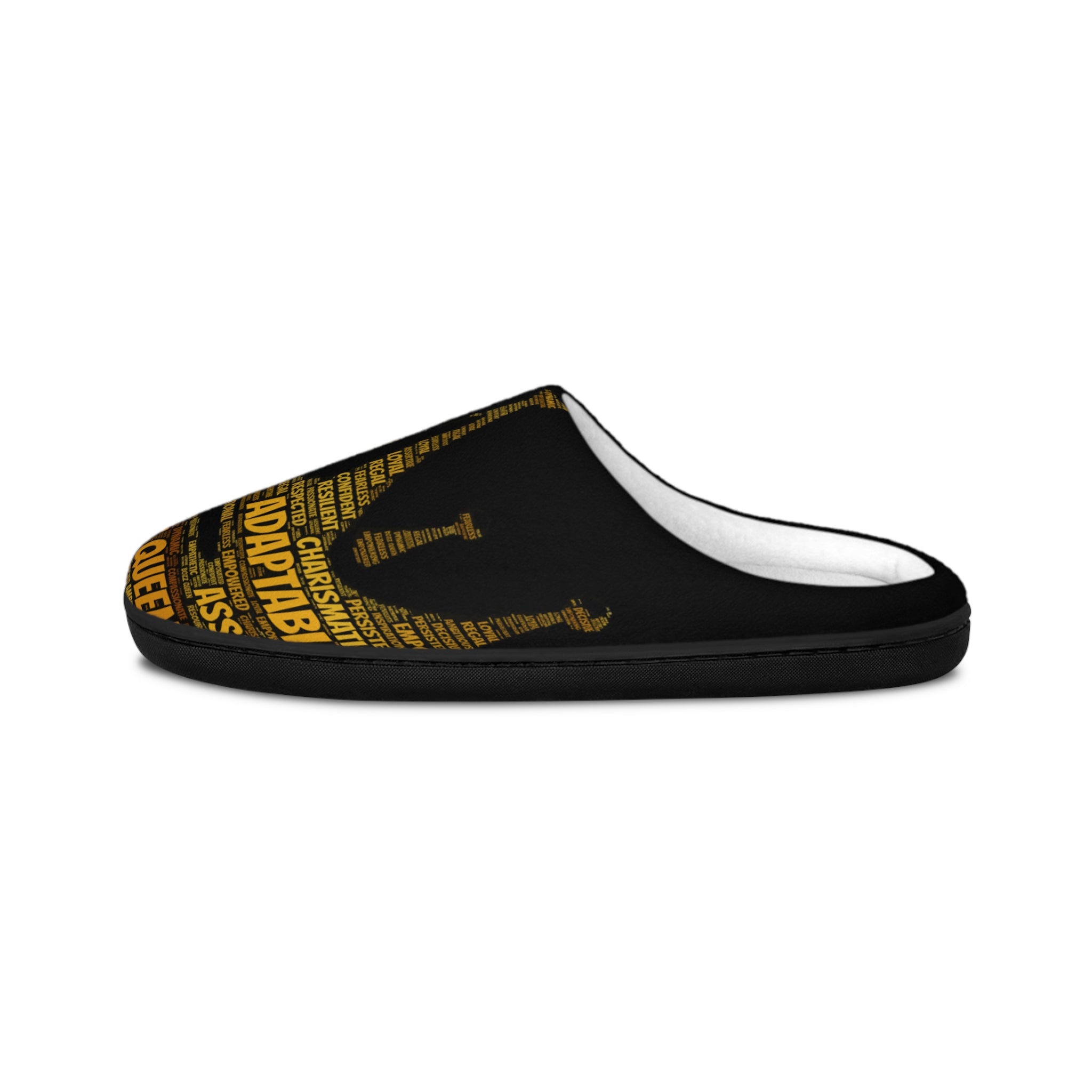Bozz Queen Black & Gold Women's Indoor Slippers - Soft Flannel House Shoes