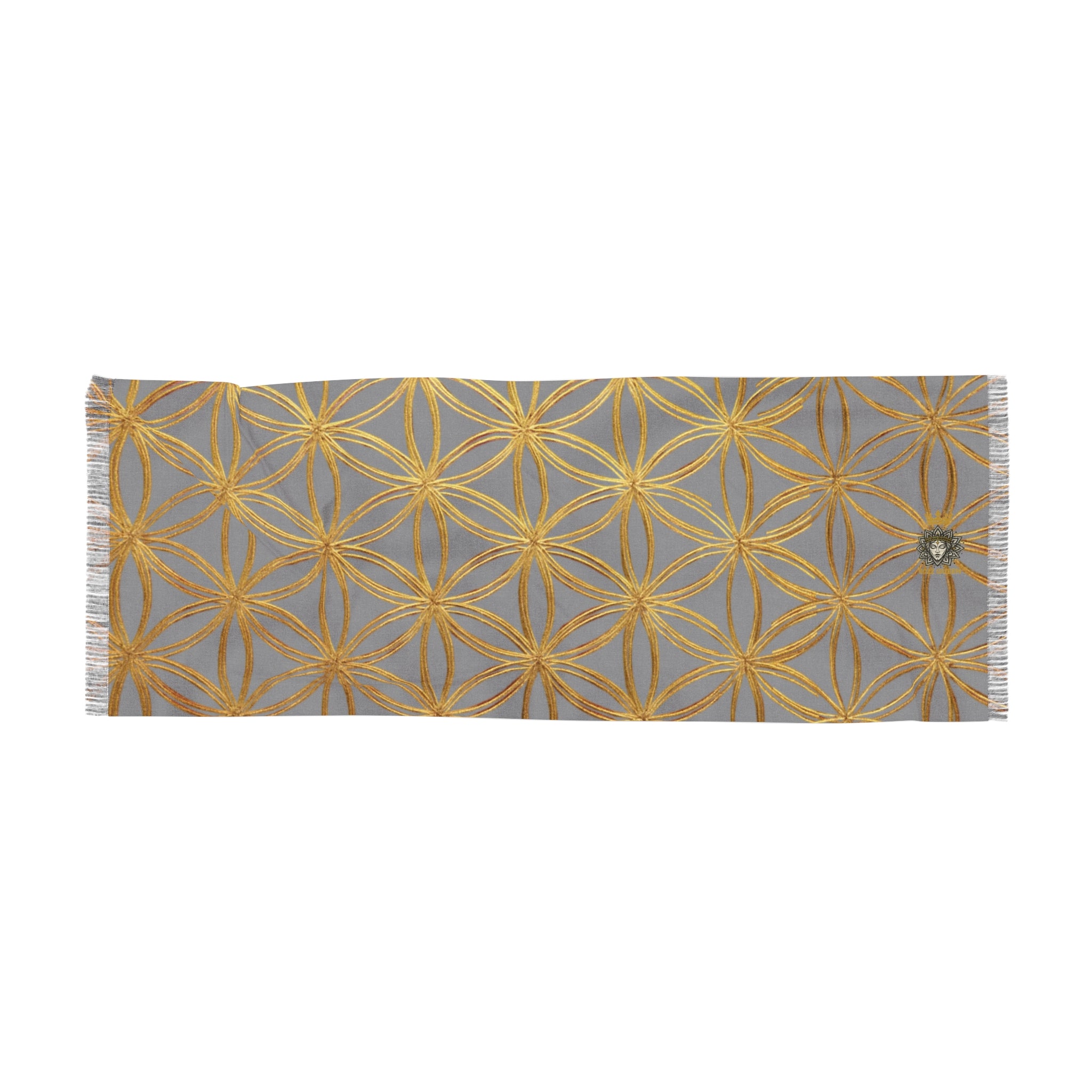 Grey & Gold Flower of Life Scarf - Geometric Pattern | Bozz Queen