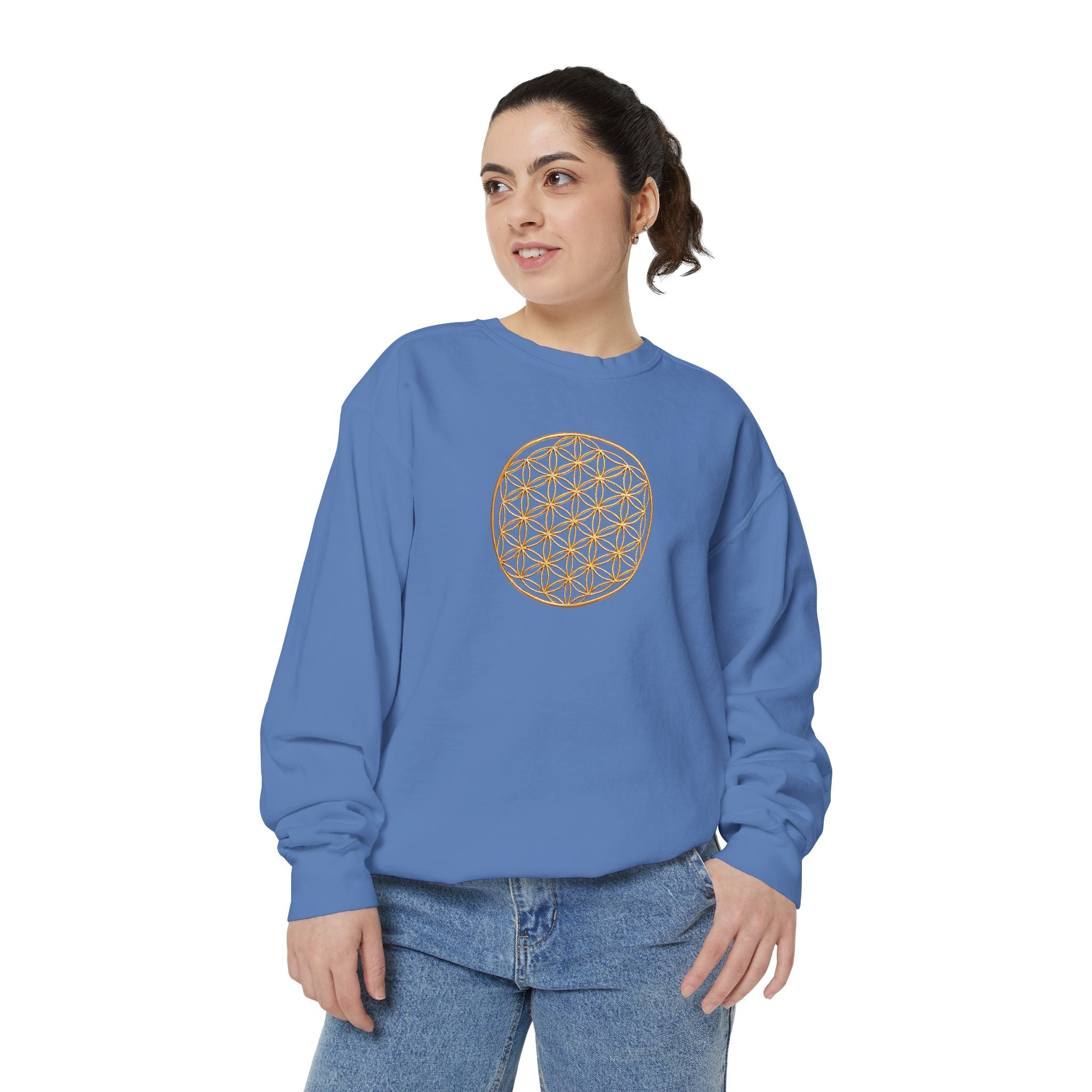 Bozz Queen Women Garment-Dyed Sweatshirt - Flower of Life Design