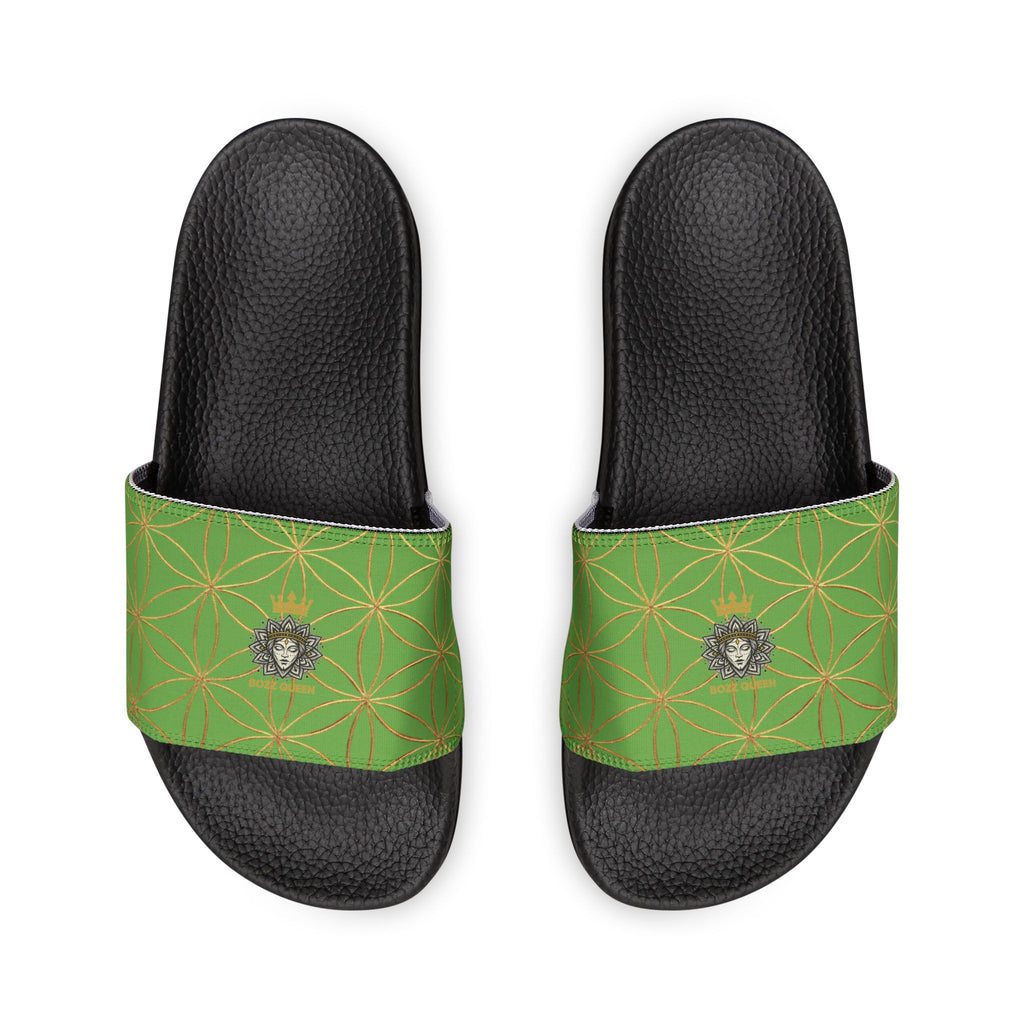 Bozz Queen Green Flower of Life Women's Sandals - Removable Strap Beach Slides
