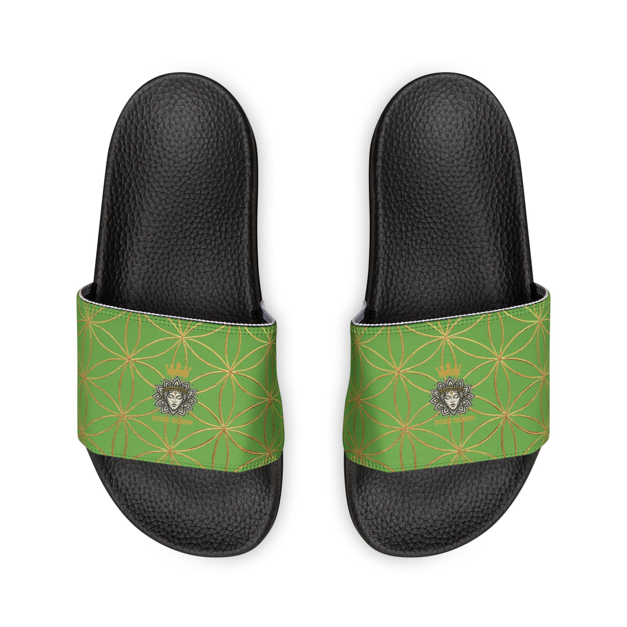 Bozz Queen Green Flower of Life Women's Sandals - Removable Strap Beach Slides