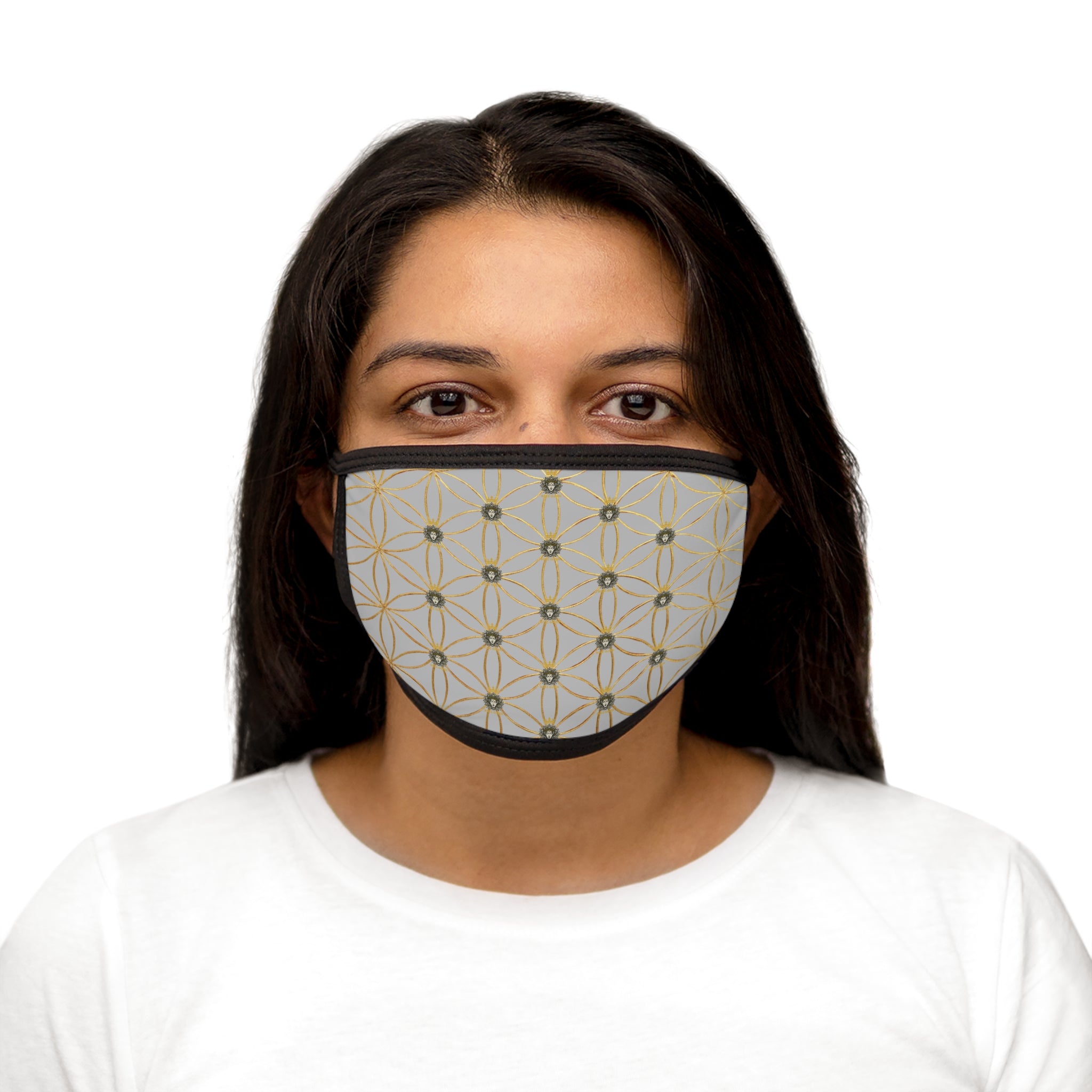 Bozz Queen Flower of Life Face Mask - Light Grey & Gold Stylish Breathable Cloth Mask