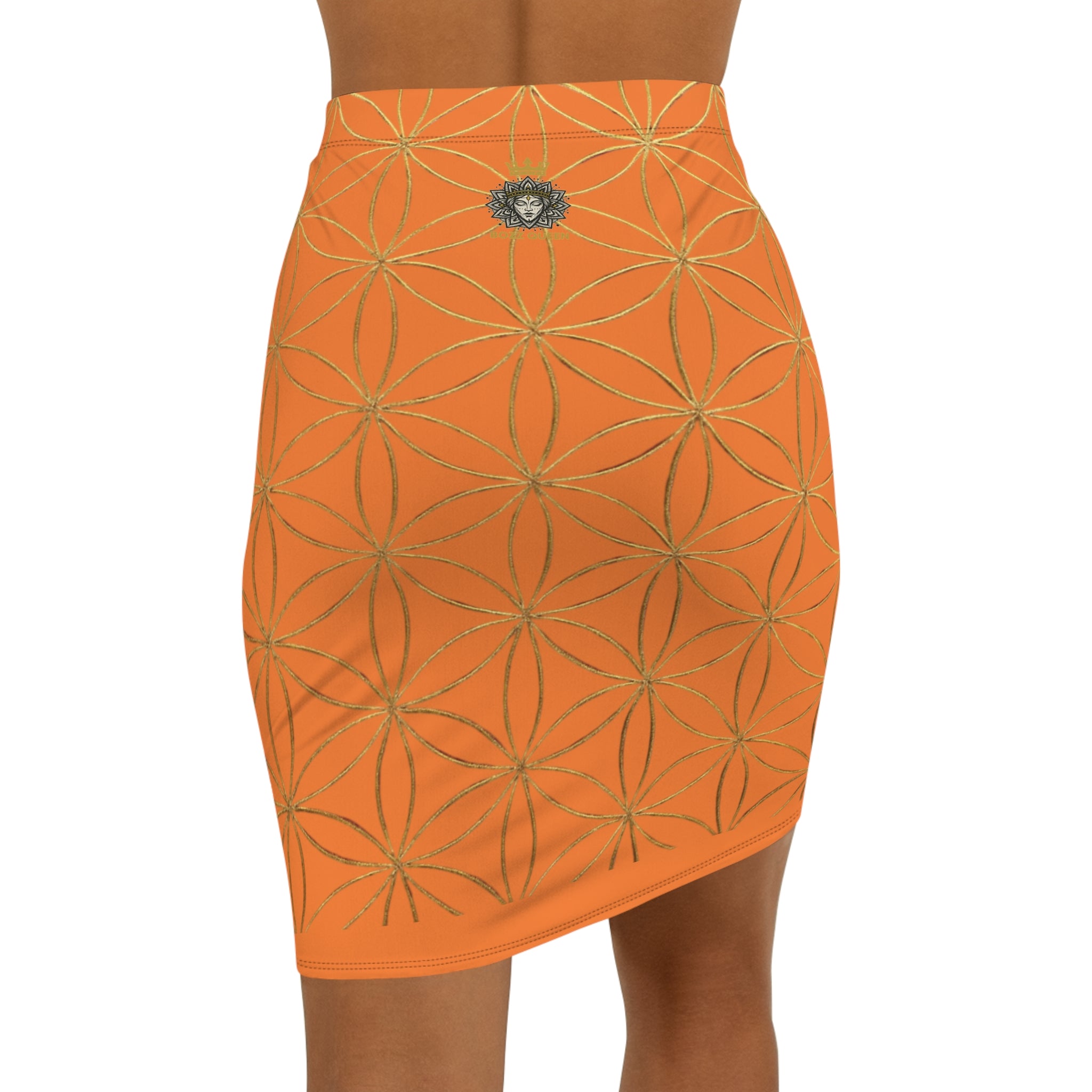 Light Orange Flower of Life Pencil Skirt - Women's Chic Office & Date Night Skirt