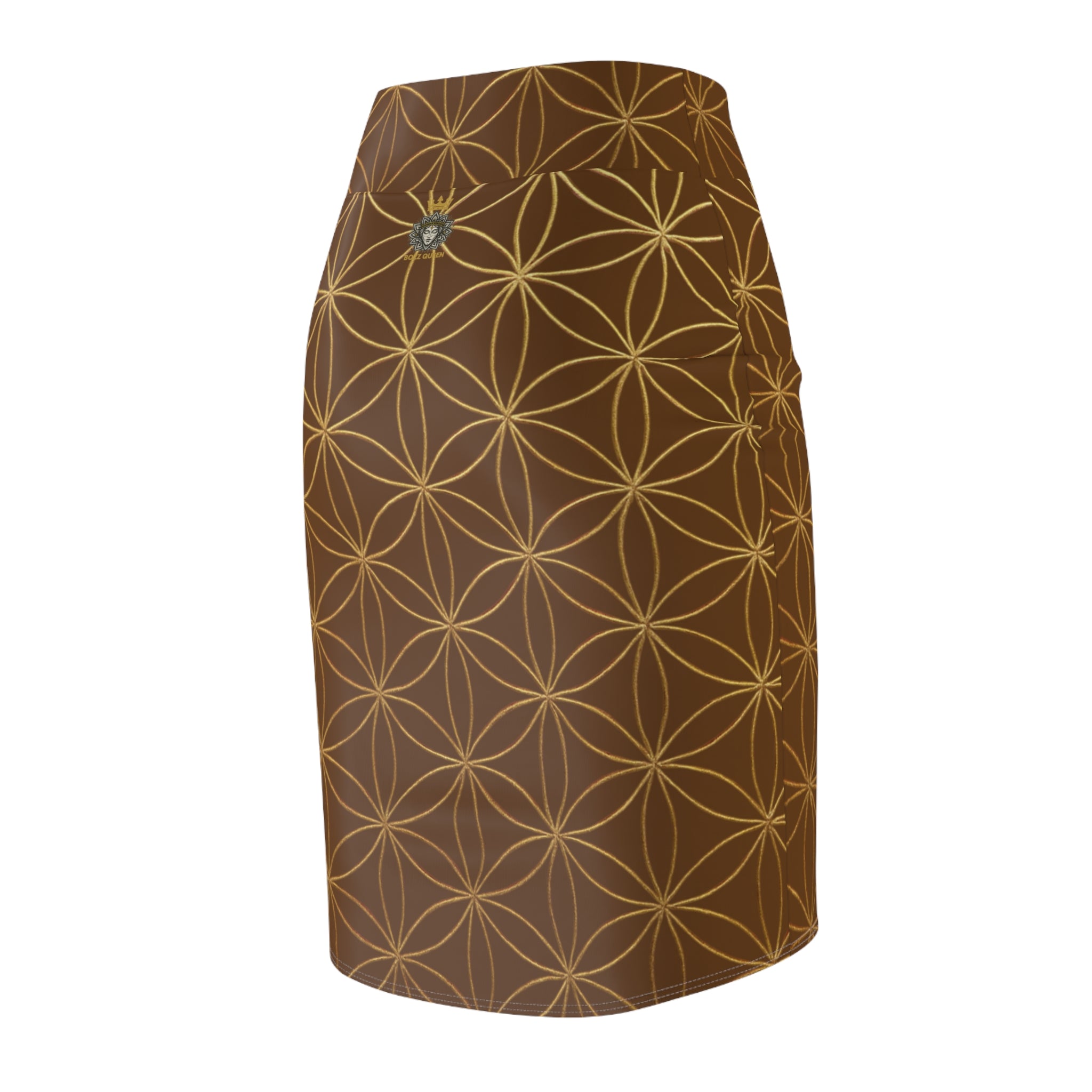 Brown Flower of Life Pencil Skirt - Women's Chic Office & Date Night Skirt