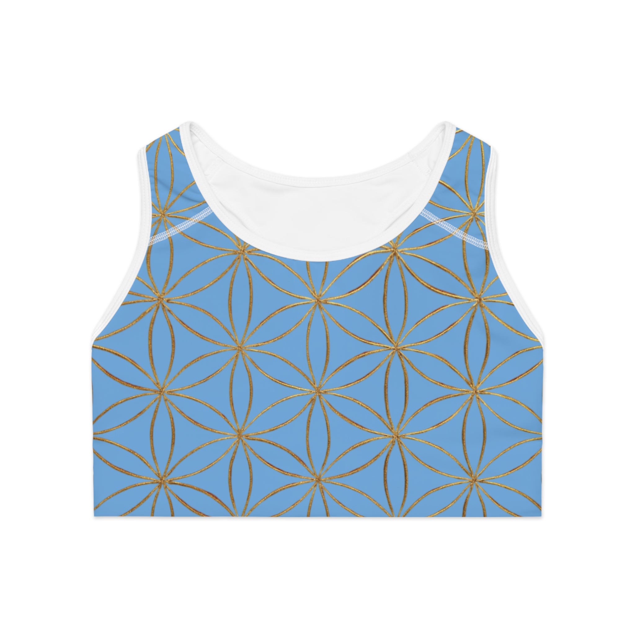 Bozz Queen Light Blue & Gold Flower of Life Sports Bra - Yoga Workout Top