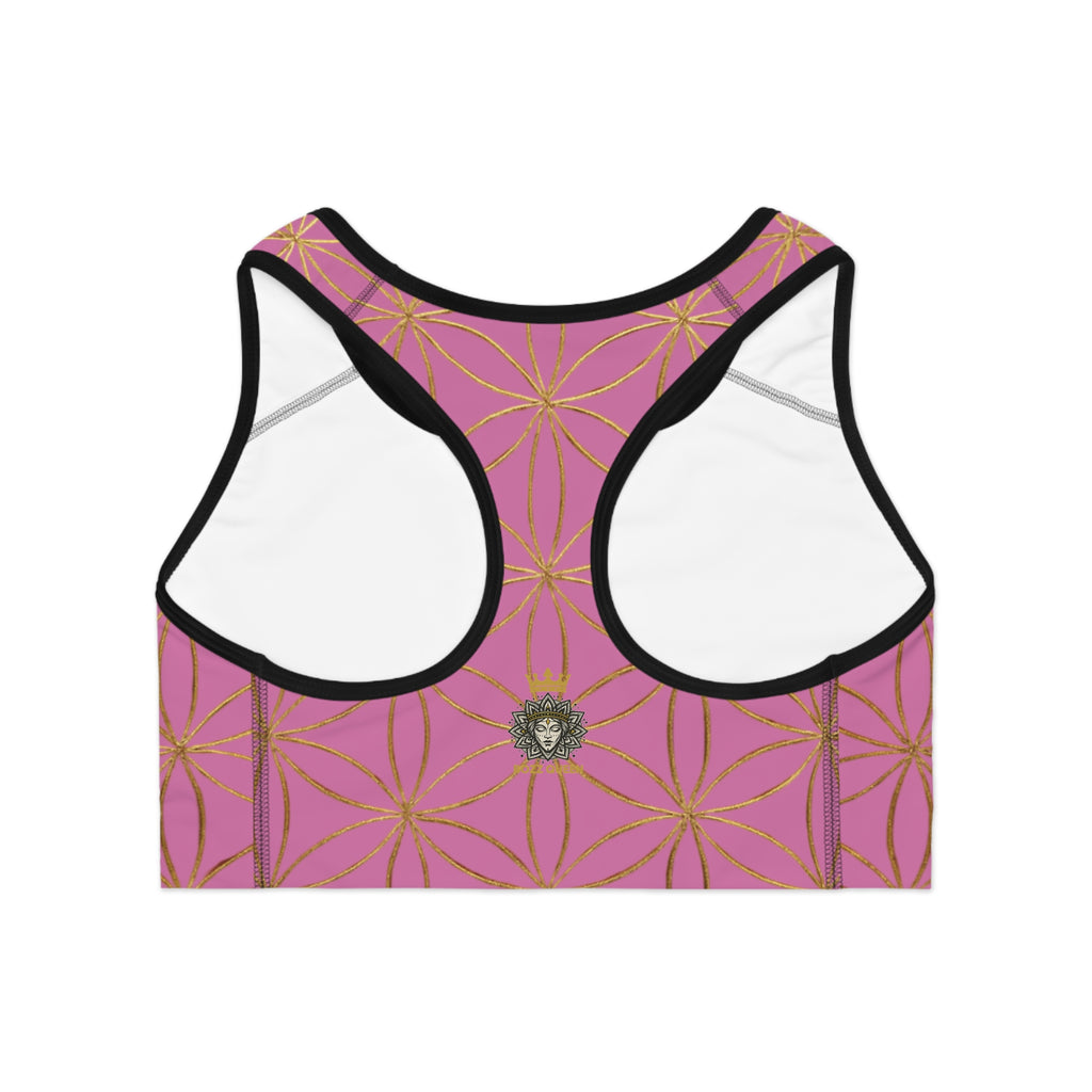 Bozz Queen Light Pink & Gold Flower of Life Sports Bra - Yoga Workout Top