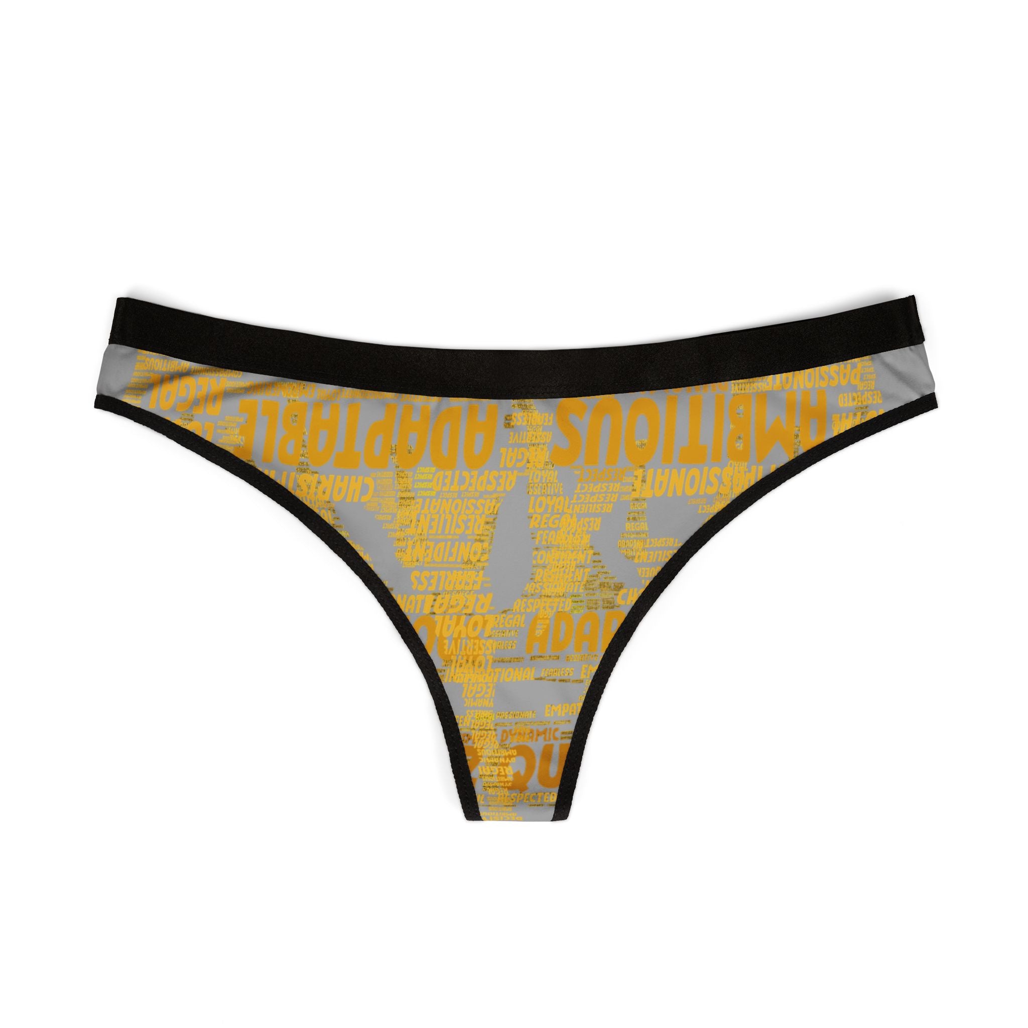 Women's Light Grey Yellow Thongs - Bold Statement Motivational Lingerie