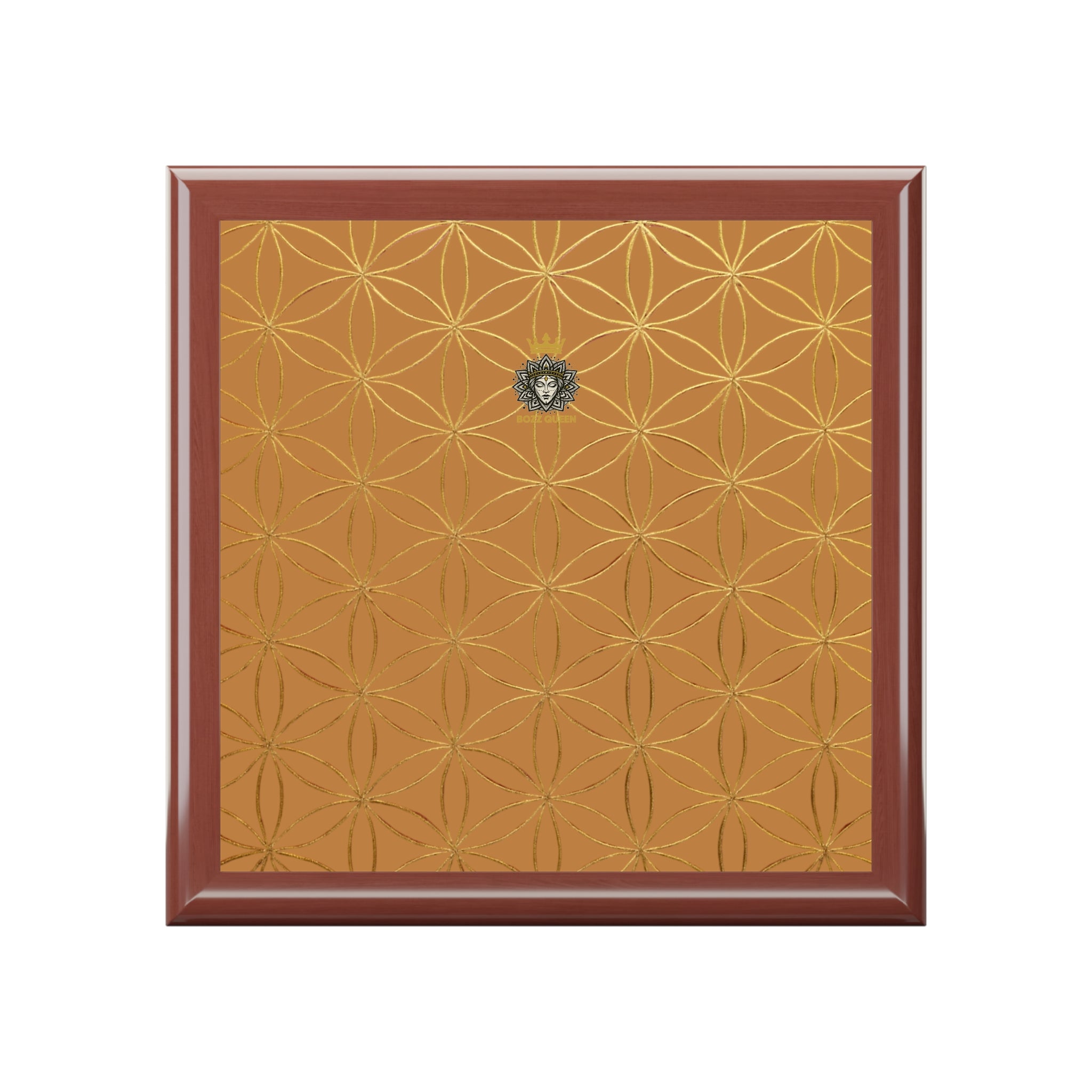 Flower of Life Jewelry Box - Light Brown & Gold Elegant Keepsake Organizer