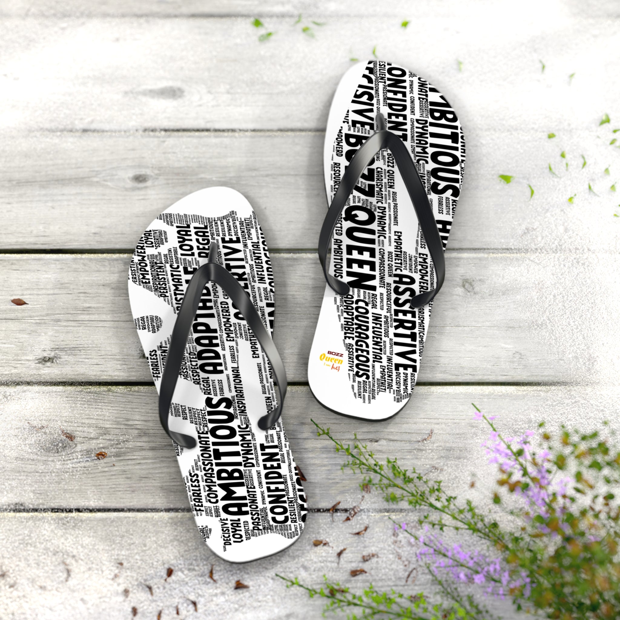 Empowering Word Flip Flops - Motivational Summer Footwear for Self-Care