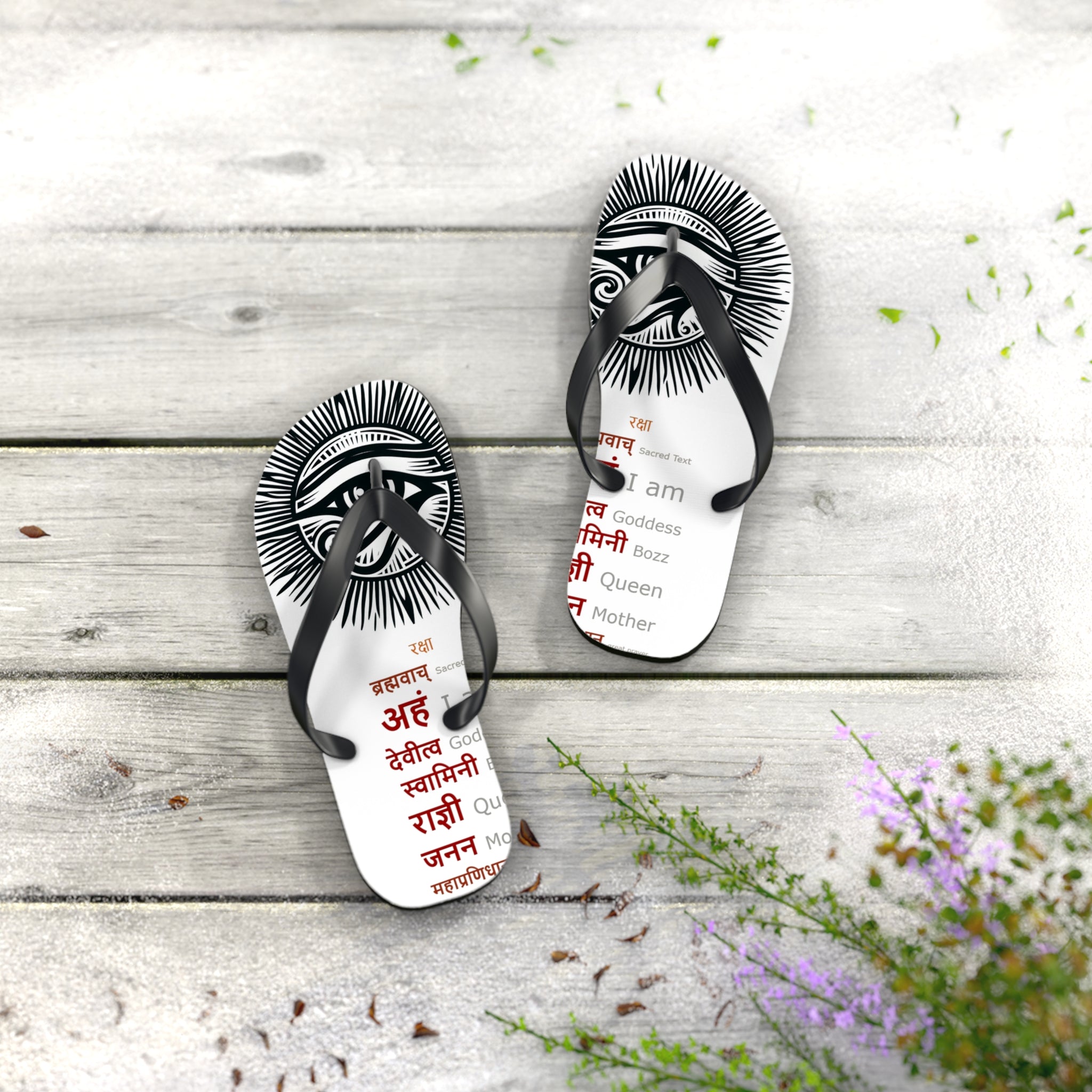 BOZZ QUEEN Eye of Heru Flip Flops - Sacred Affirmation Beachwear for Self-Care