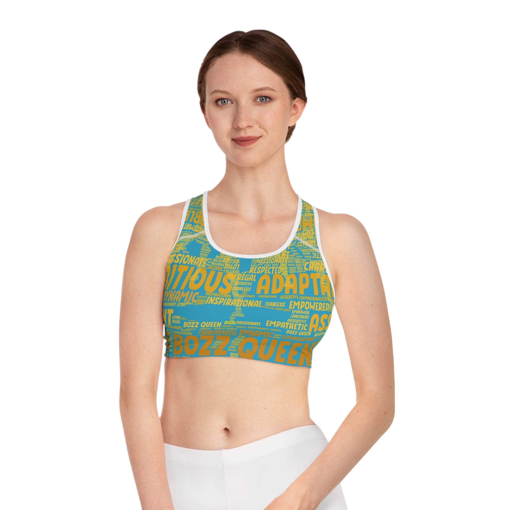 Empowered Words Sports Bra - Bozz Queen Origin Collection | Turquoise & Yellow