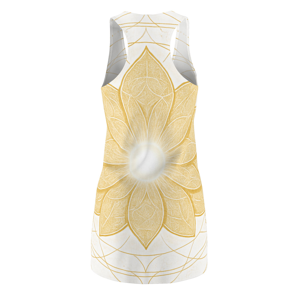 White and Golden Chakra Flow Racerback Dress - Crown Energy (Sahasrara) Wellness Wear