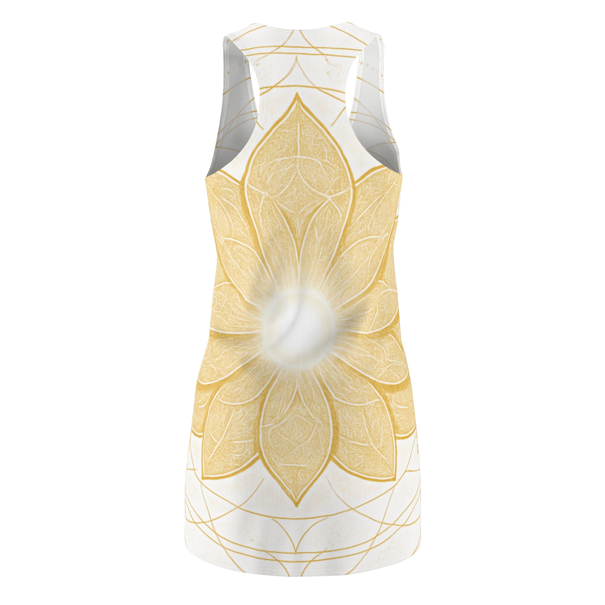 White and Golden Chakra Flow Racerback Dress - Crown Energy (Sahasrara) Wellness Wear