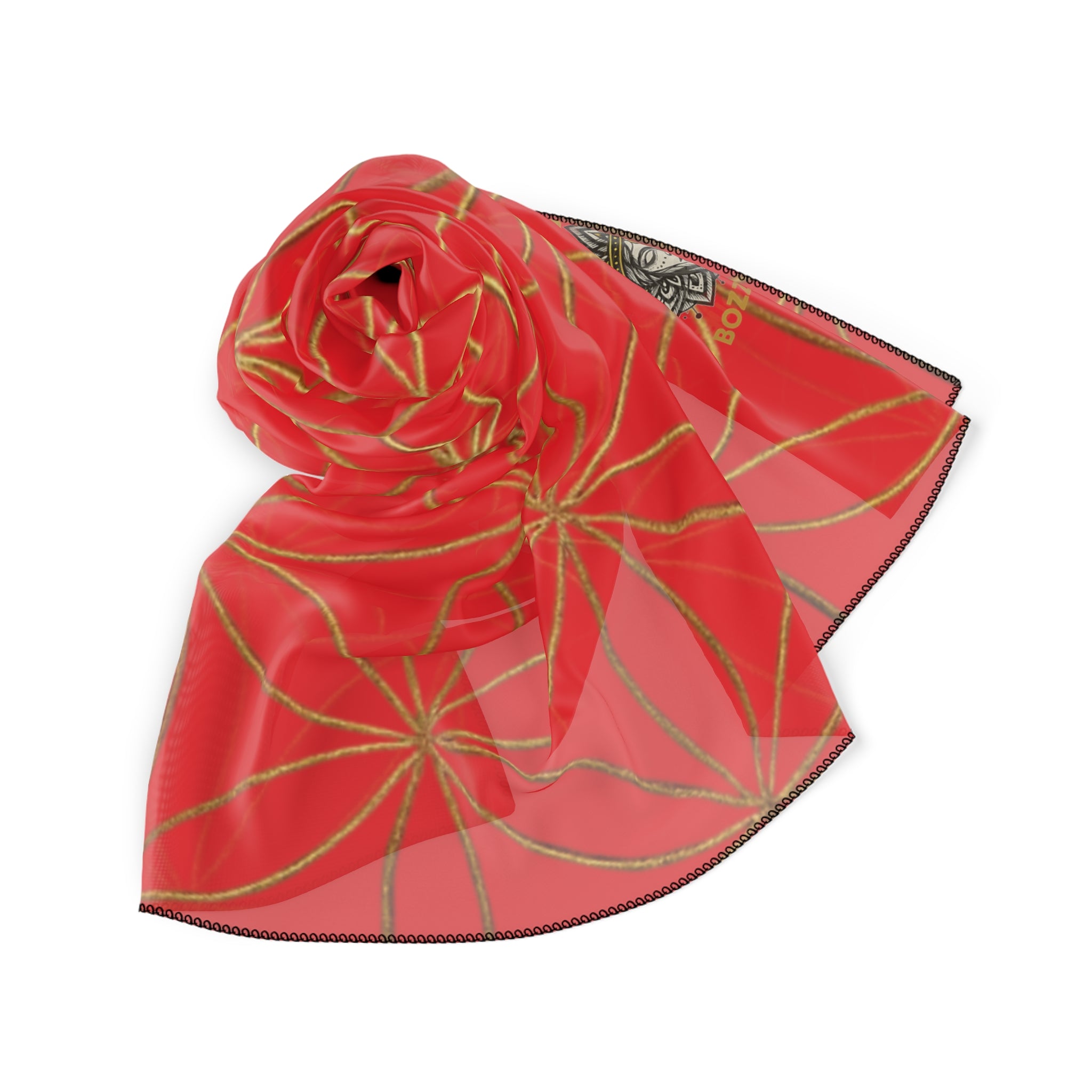 Bozz Queen Flower of Life Scarf - Red & Gold Elegant Lightweight Poly Scarf