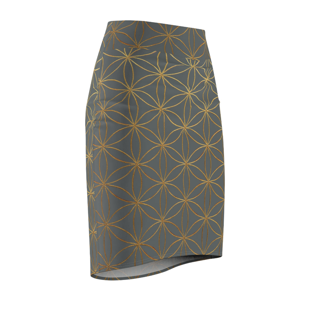 Dark Grey Flower of Life Pencil Skirt - Women's Chic Office & Date Night Skirt