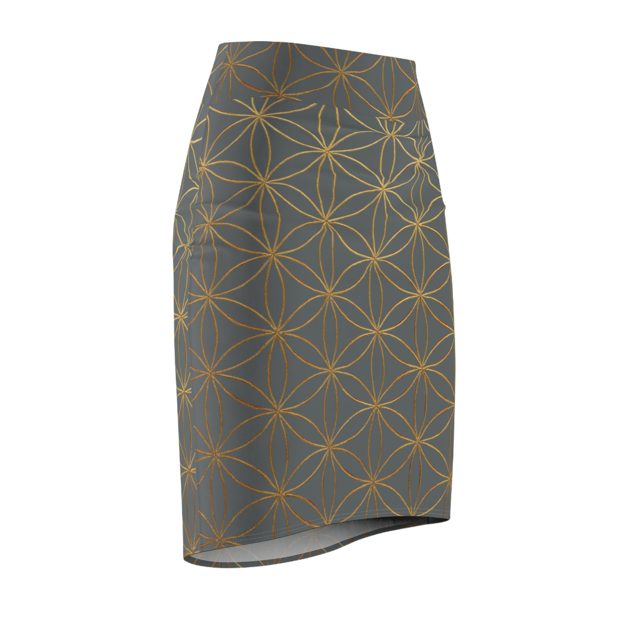 Dark Grey Flower of Life Pencil Skirt - Women's Chic Office & Date Night Skirt