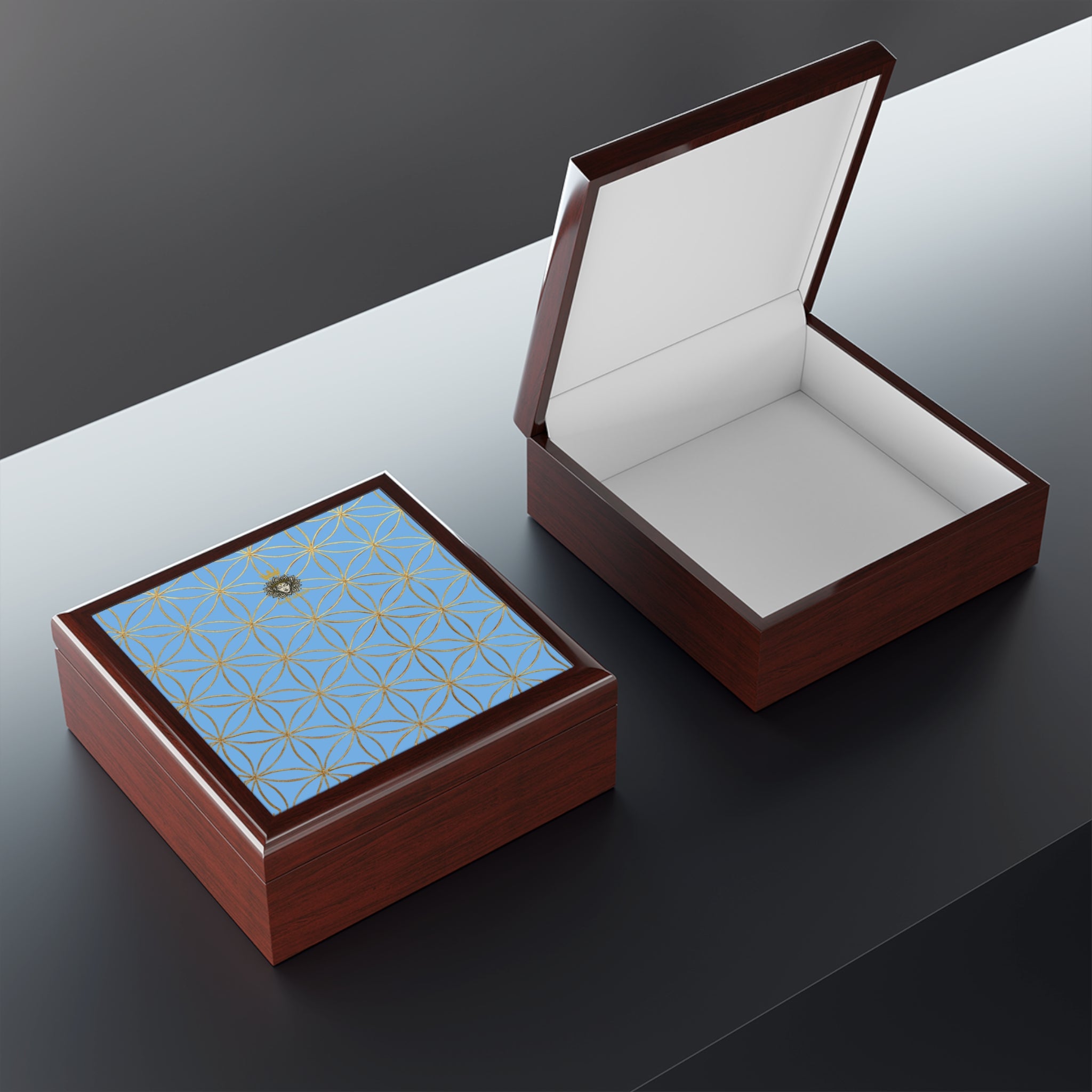 Flower of Life Jewelry Box - Light Blue Purple Elegant Keepsake Organizer