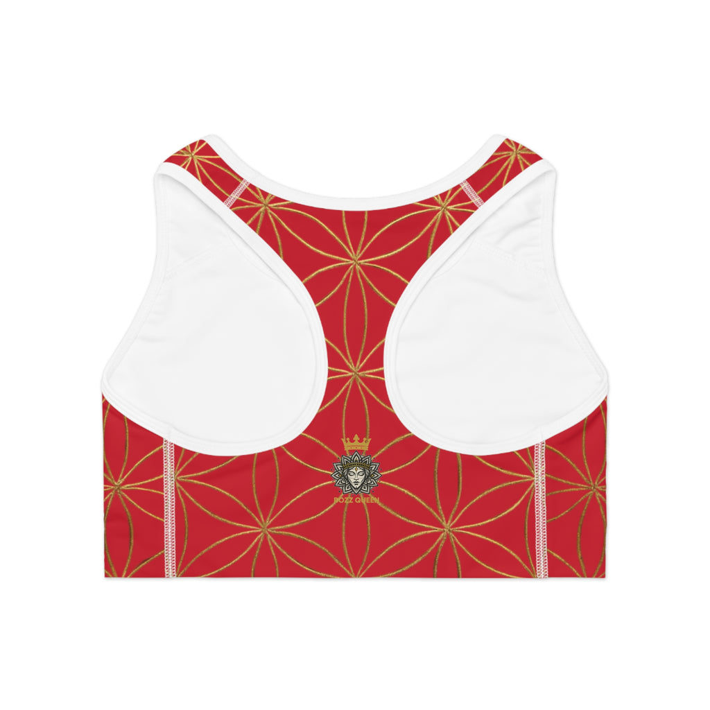 Bozz Queen Dark Red & Gold Flower of Life Sports Bra - Yoga Workout Top
