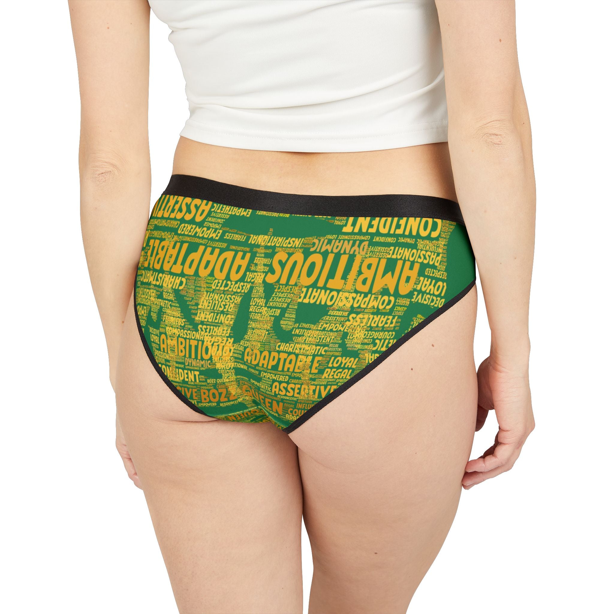 Women's Dark Green Yellow Motivational Underwear - Bold Statement Lingerie