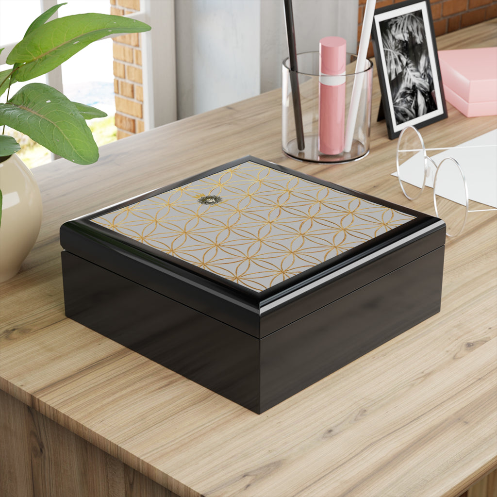 Flower of Life Jewelry Box - Light Grey Elegant Keepsake Organizer