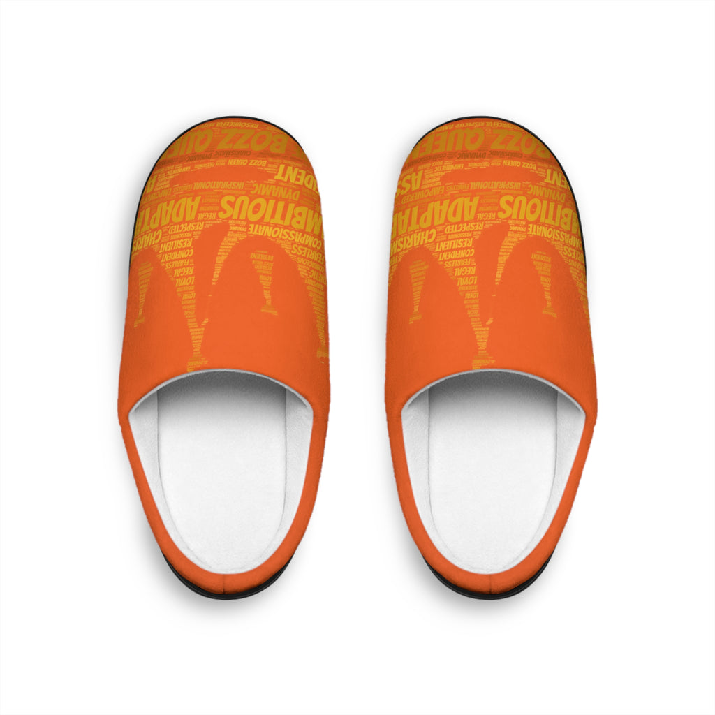 Bozz Queen Orange & Gold Women's Indoor Slippers - Soft Flannel House Shoes
