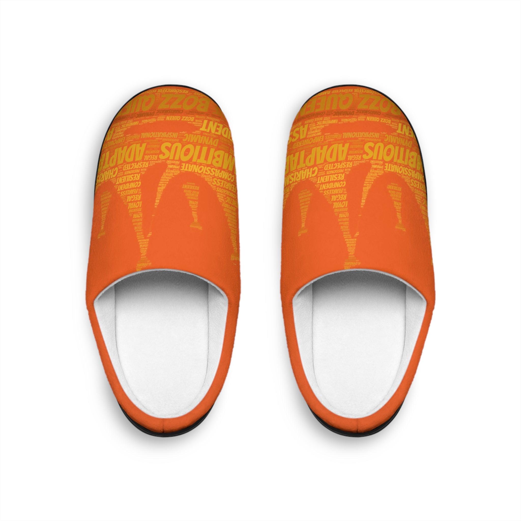 Bozz Queen Orange & Gold Women's Indoor Slippers - Soft Flannel House Shoes