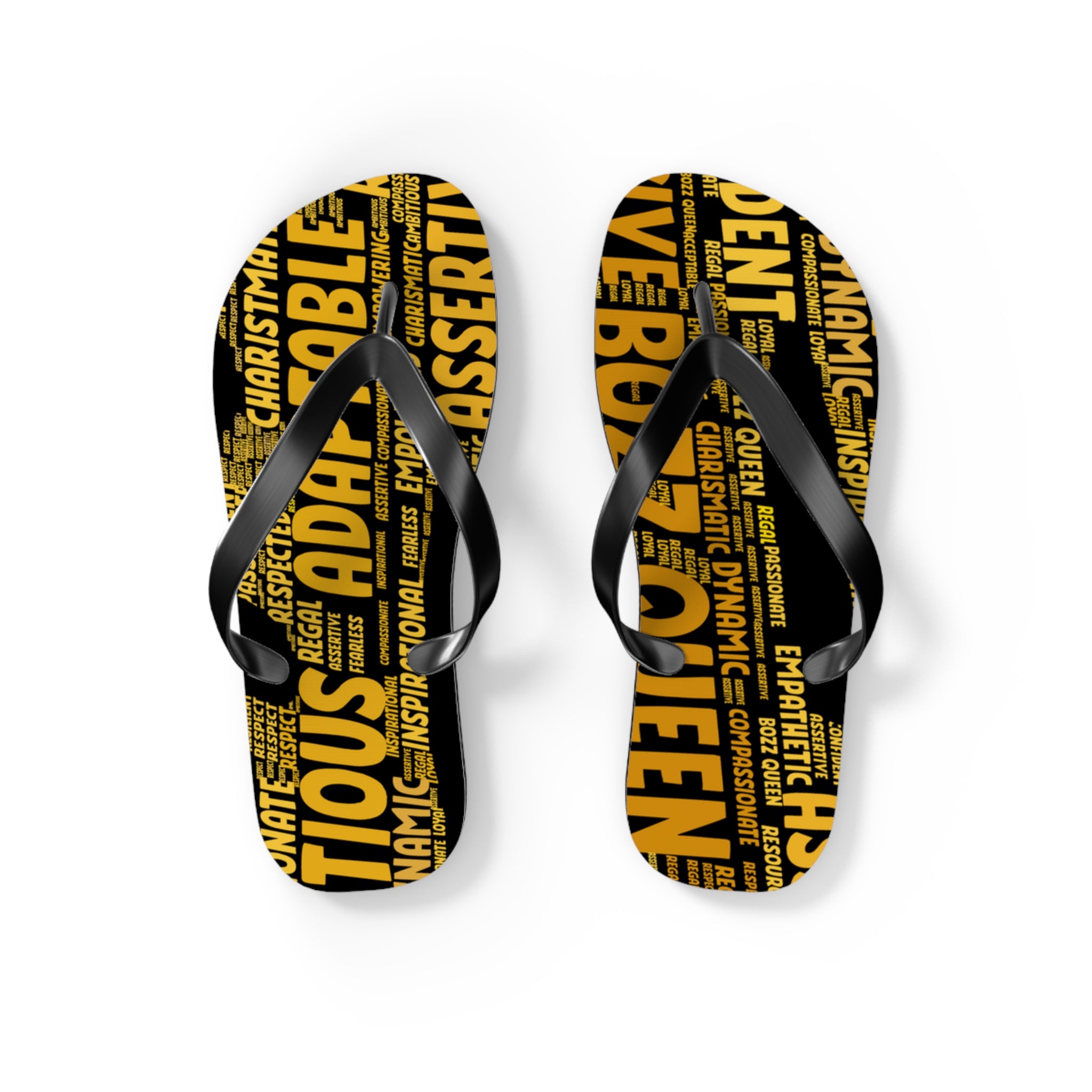 Bozz Queen Black & Gold Bold Statement Flip Flops - Tropical Beach Sandals