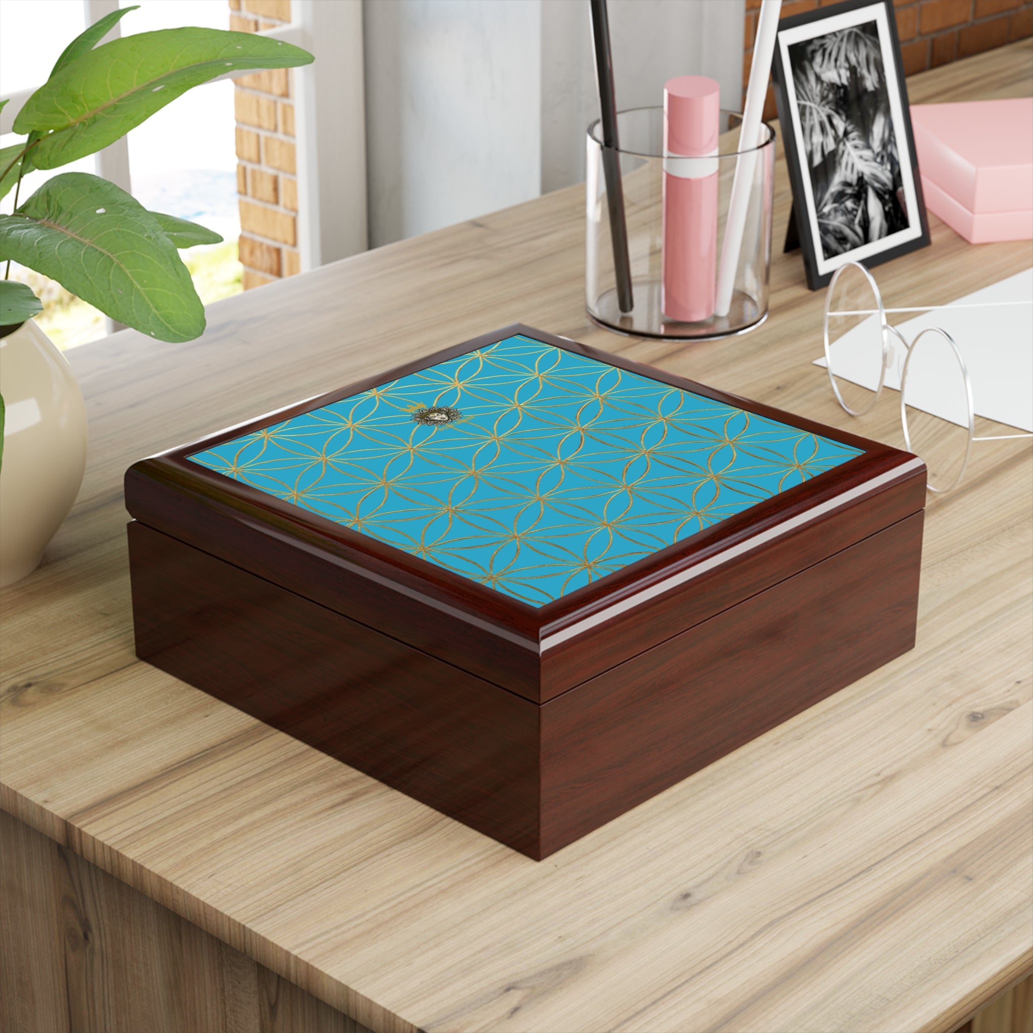 Flower of Life Jewelry Box - Turquoise Elegant Keepsake Organizer