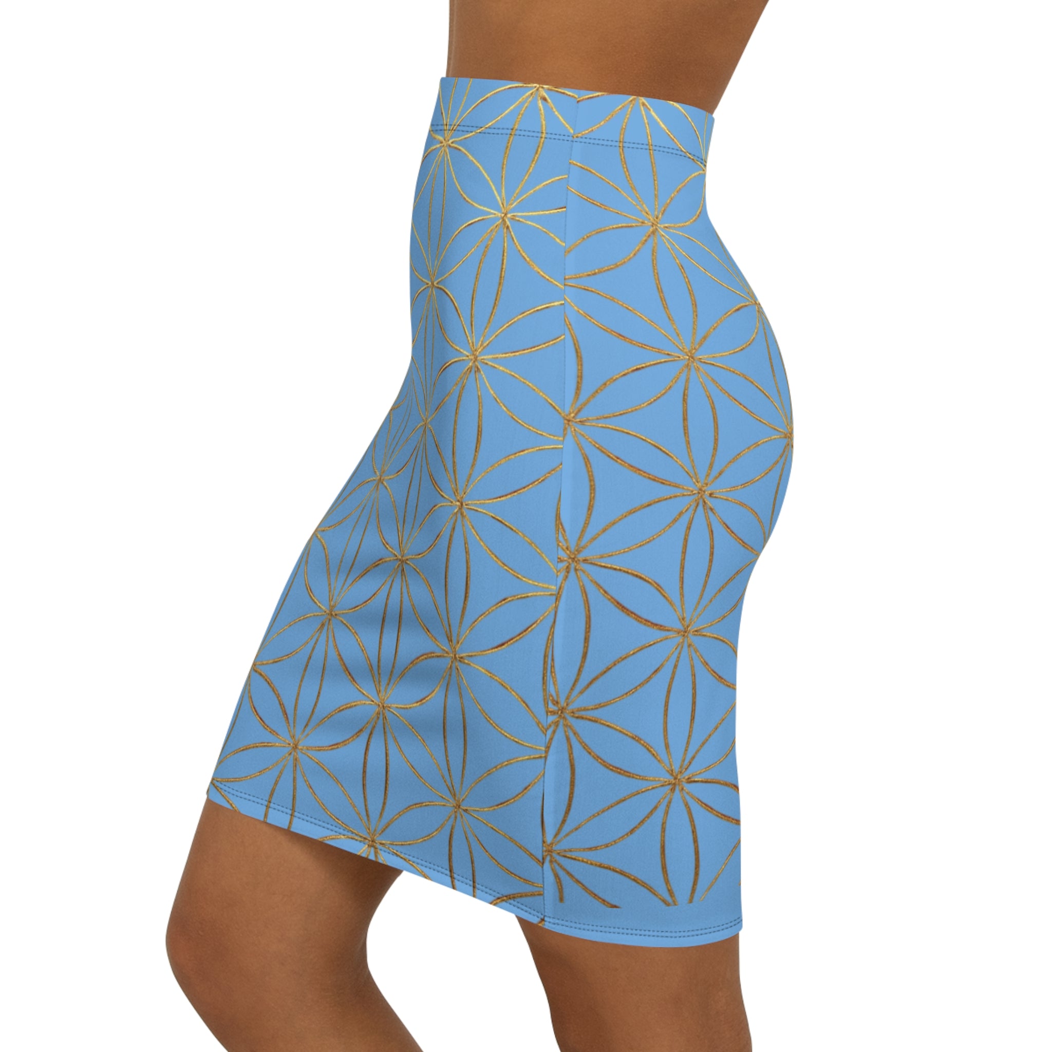 Light Blue Flower of Life Pencil Skirt - Women's Chic Office & Date Night Skirt