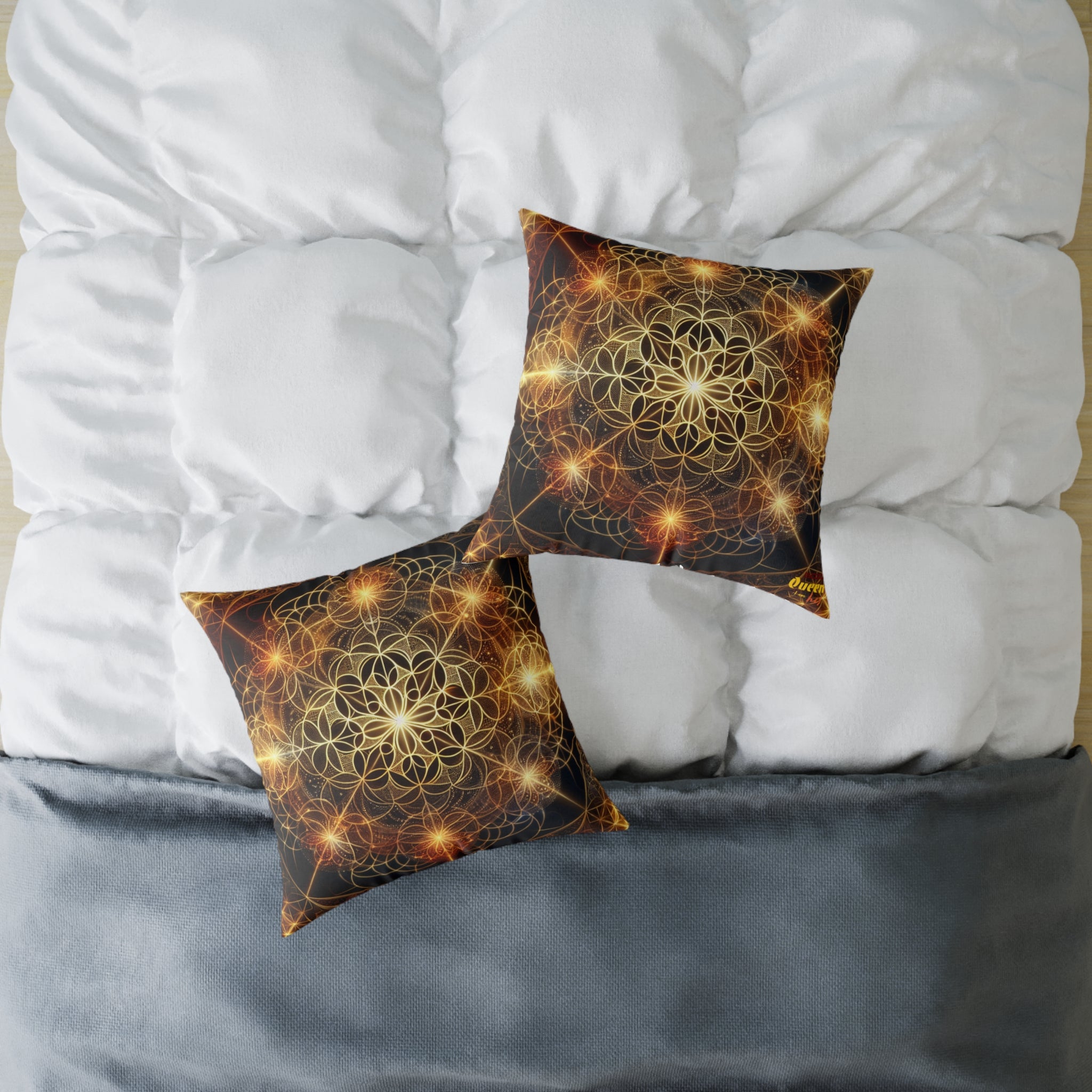 Bohemian Flower Mandala Pillow, Square Poly Canvas Pillow for Home Decor, Cozy Living Room Accent, Meditation Gift, Bedroom Cushion
