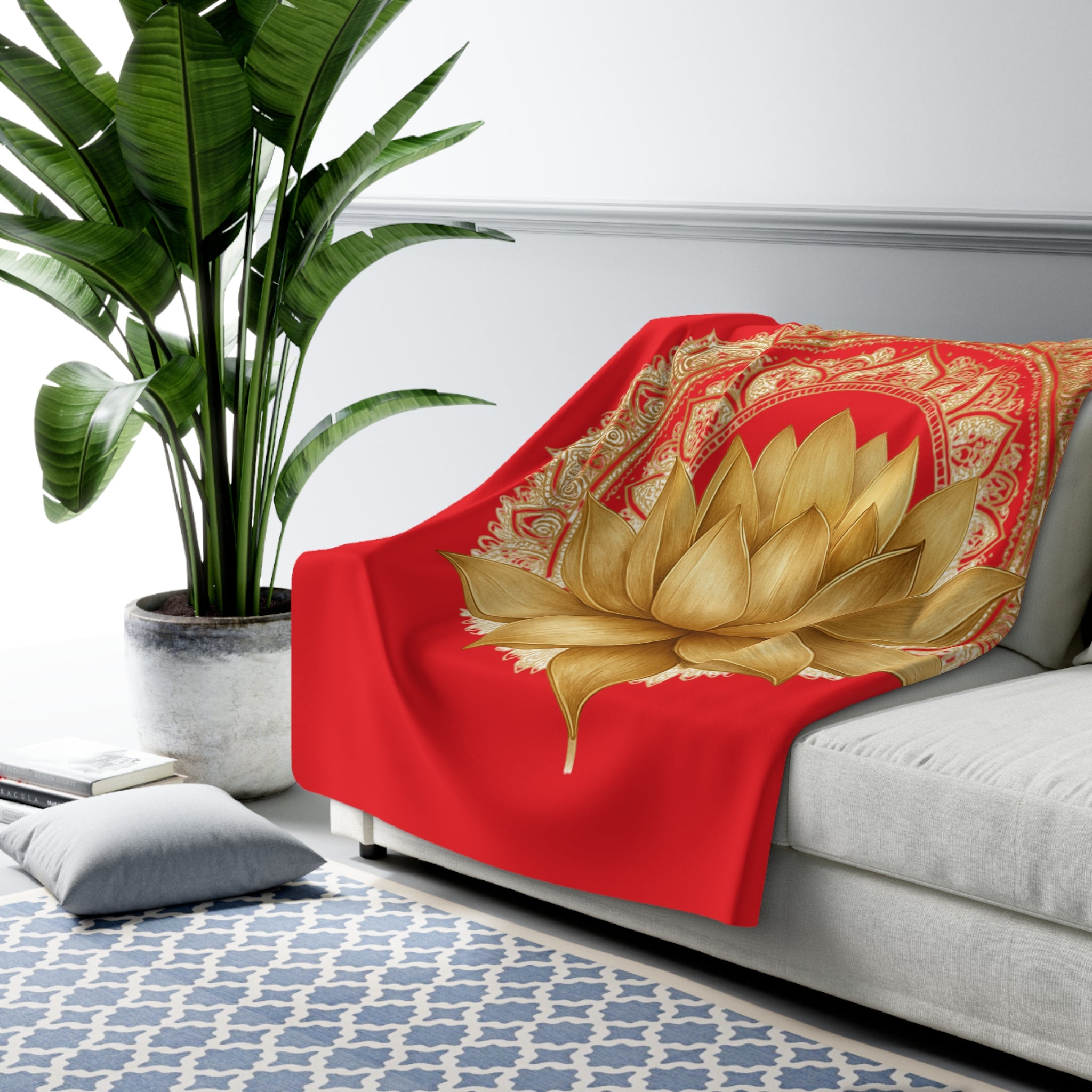 Crown Chakra Red Lotus Sherpa Blanket - Grounded Spirituality & Divine Power