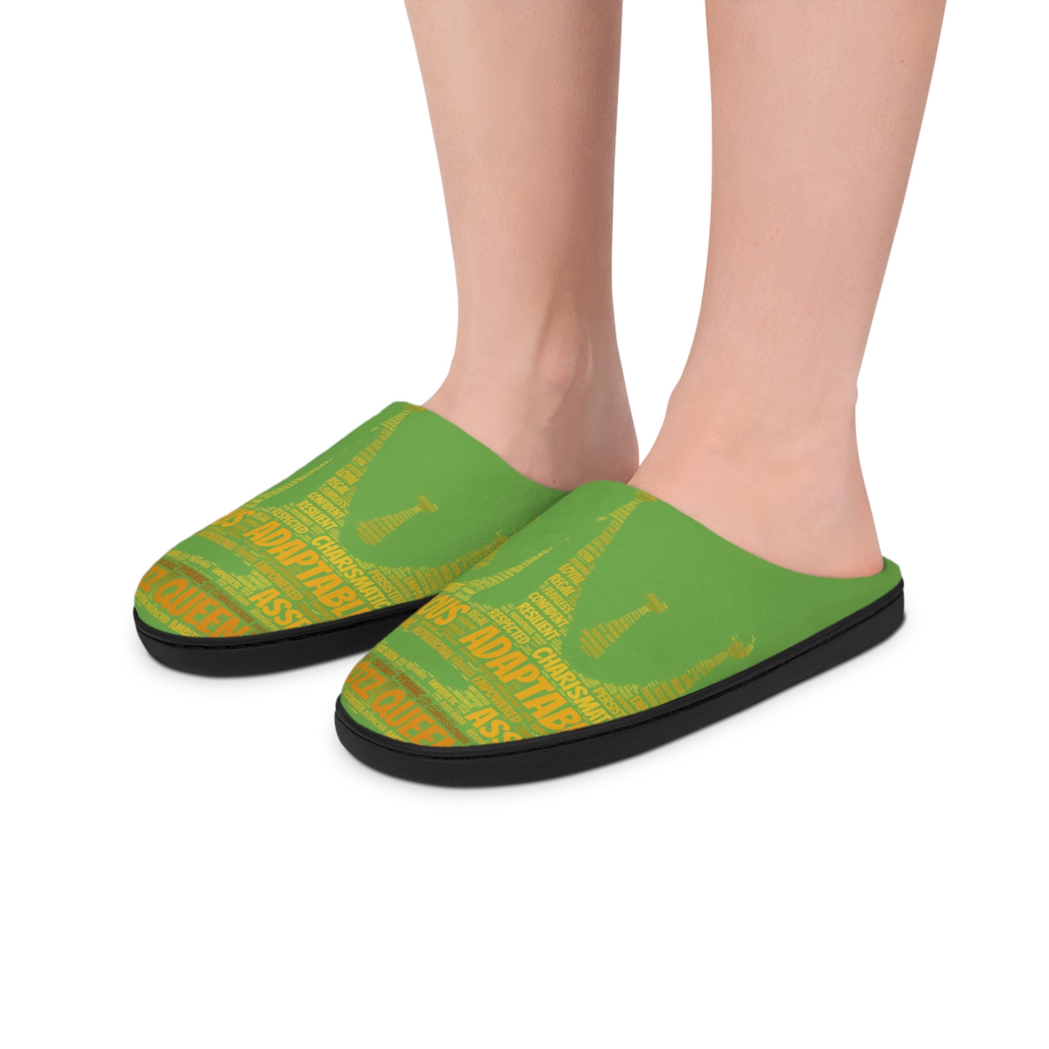 Bozz Queen Green & Gold Women's Indoor Slippers - Soft Flannel House Shoes
