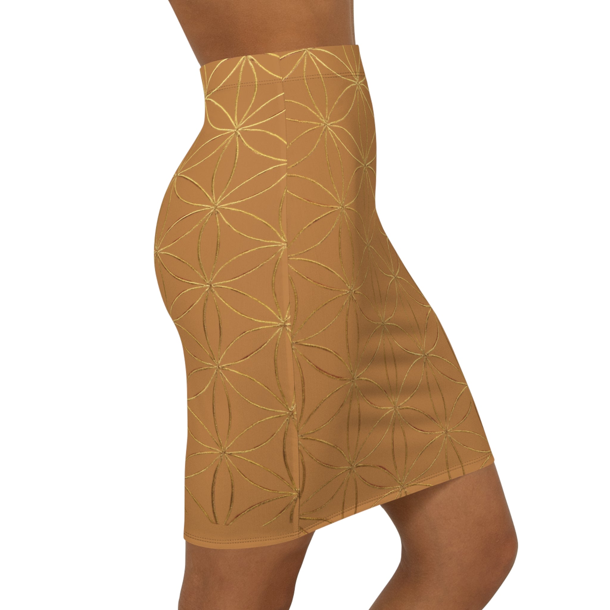 Light Brown Flower of Life Pencil Skirt - Women's Chic Office & Date Night Skirt