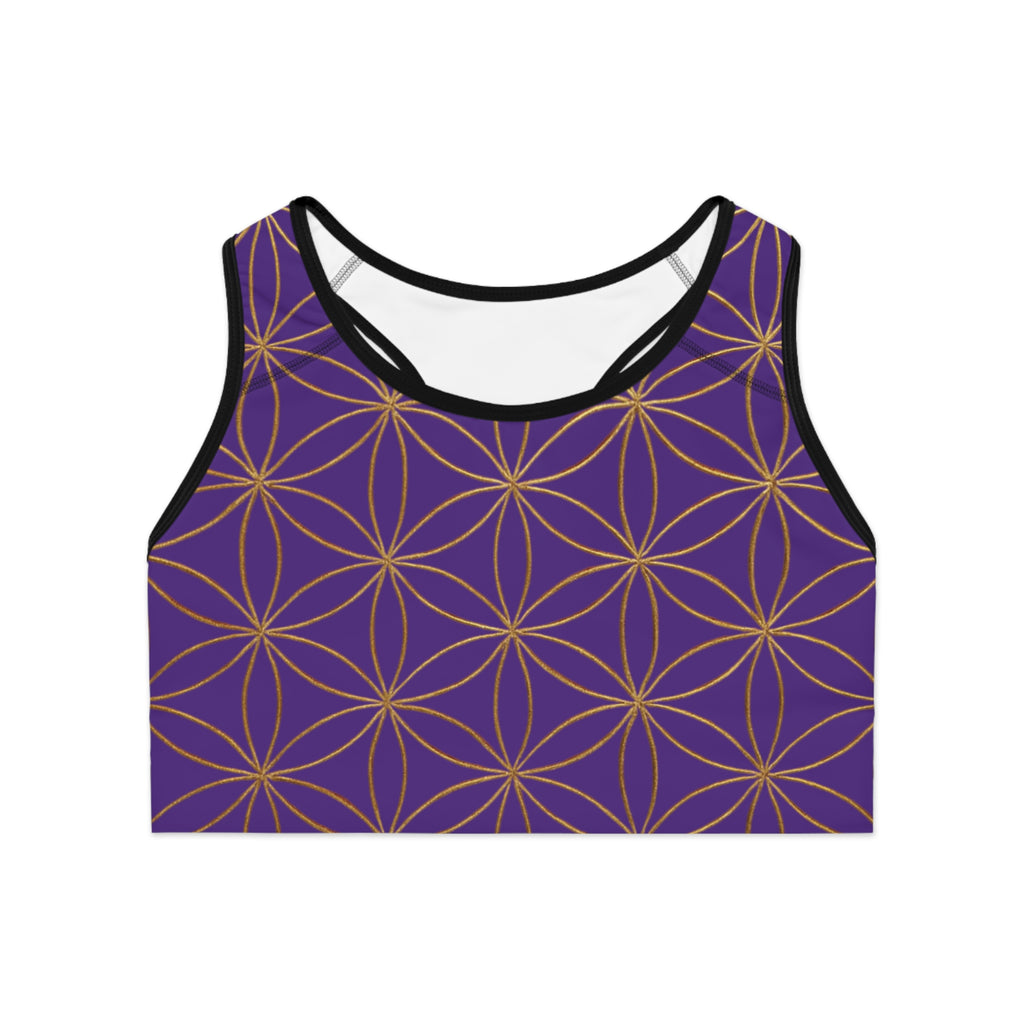 Bozz Queen Purple & Gold Flower of Life Sports Bra - Yoga Workout Top