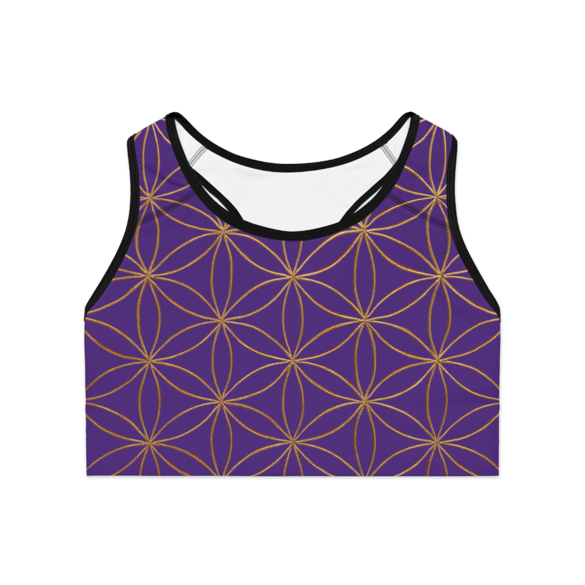 Bozz Queen Purple & Gold Flower of Life Sports Bra - Yoga Workout Top