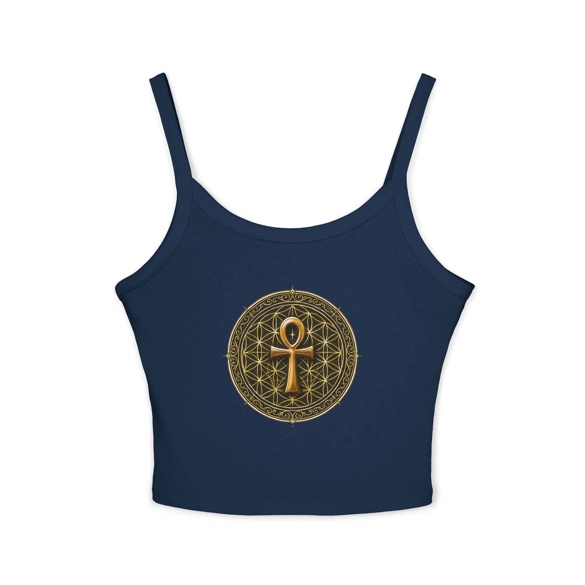 Women's Ankh & Flower of Life Tank Top - Sacred Geometry Spaghetti Strap