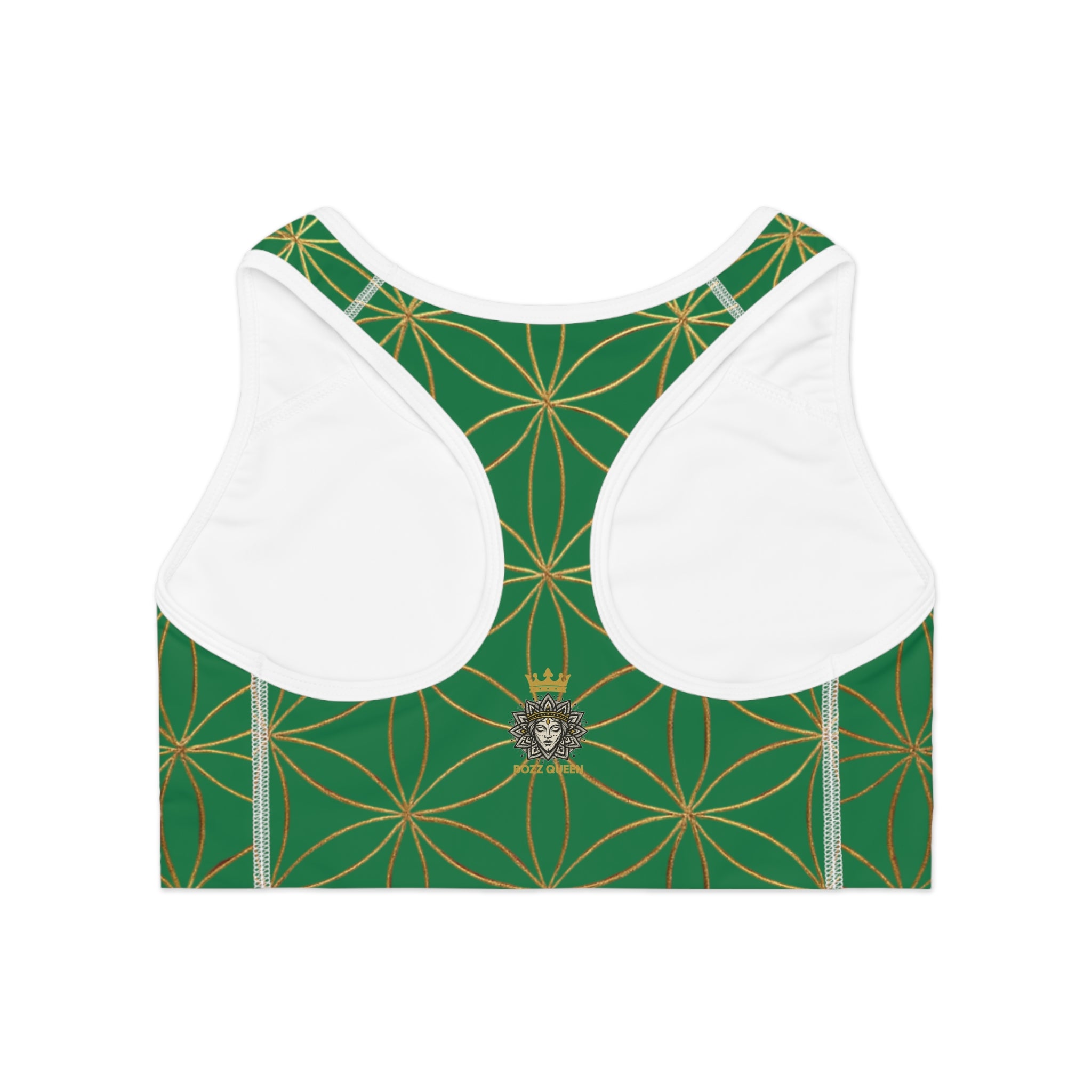 Bozz Queen Dark Green & Gold Flower of Life Sports Bra - Yoga Workout Top