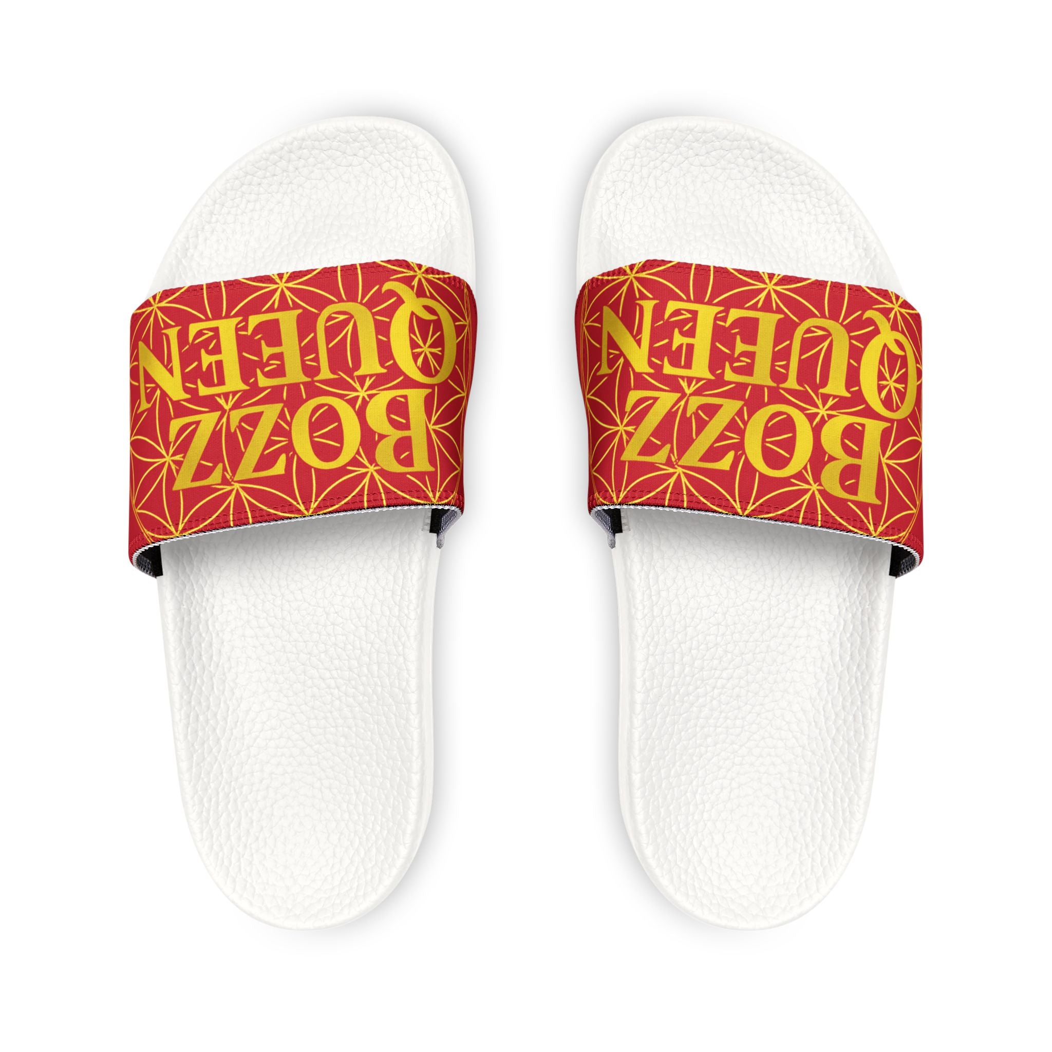 Bozz Queen Dark Red & Gold Flower of Life Women's Sandals - Removable Strap Beach Slides