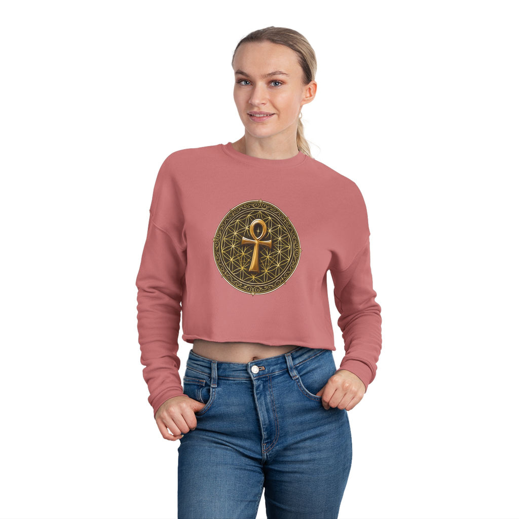 Women's Ankh & Flower of Life Cropped Sweatshirt - Sacred Geometry