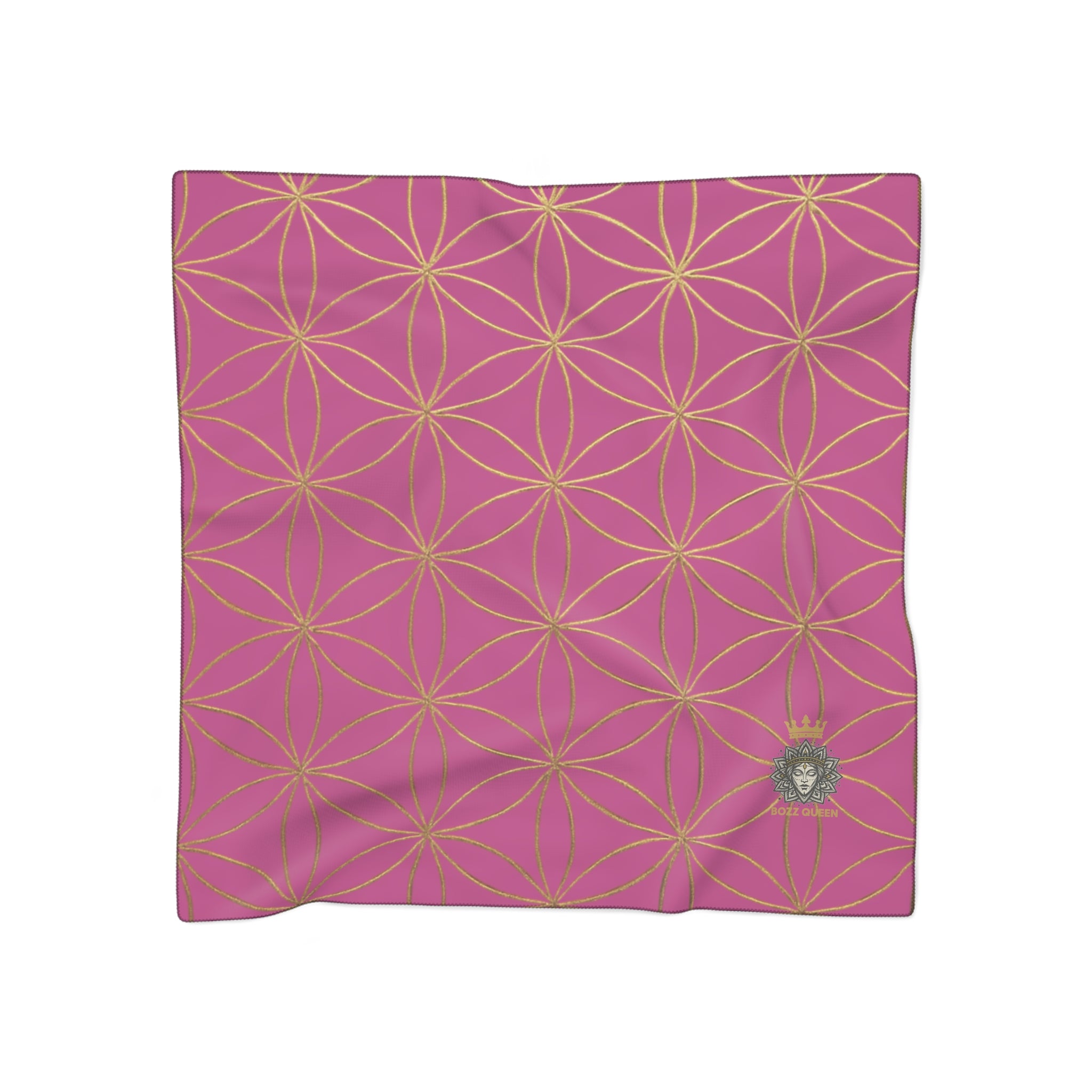 Bozz Queen Flower of Life Scarf - Pink & Gold Elegant Lightweight Poly Scarf