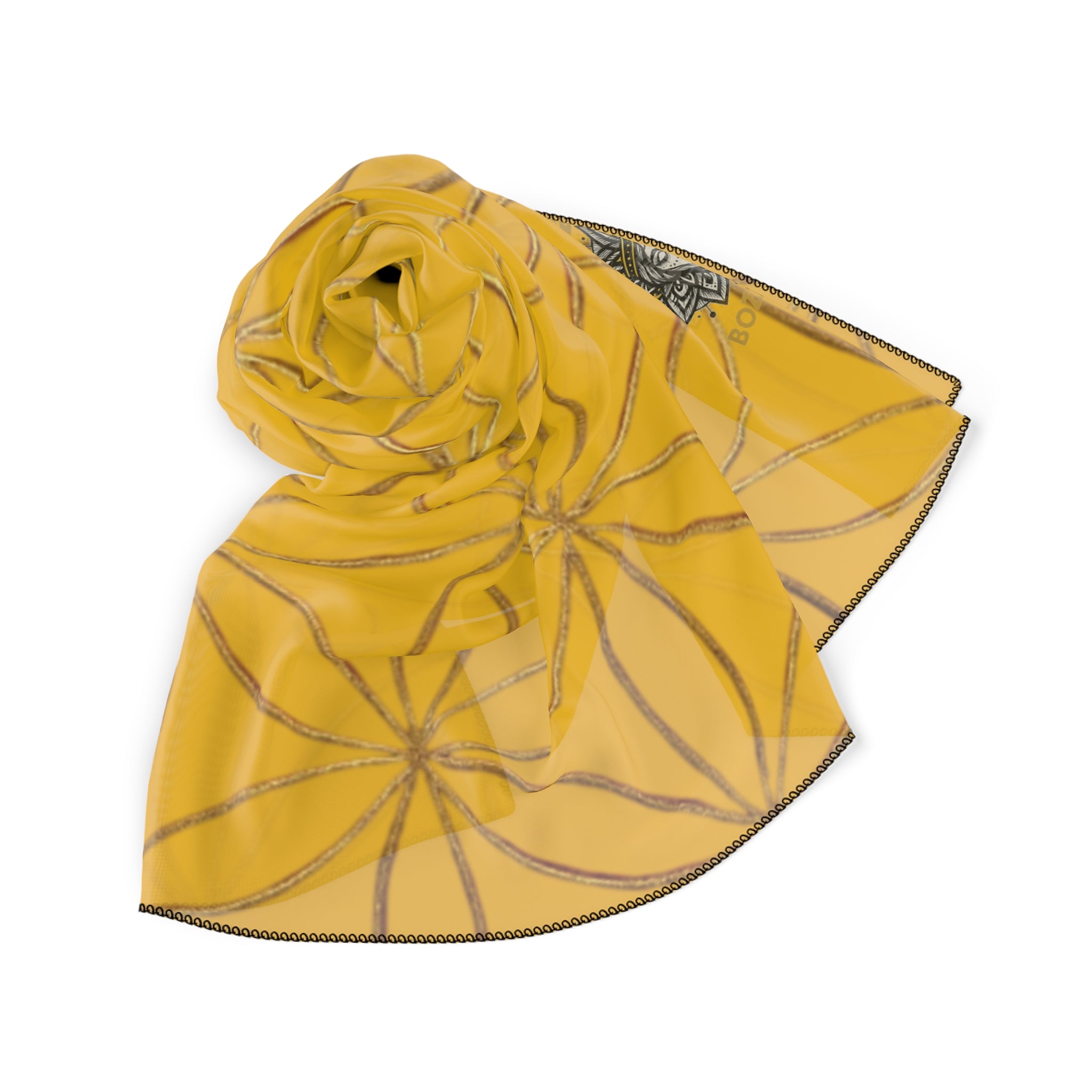 Bozz Queen Flower of Life Scarf - Yellow & Gold Elegant Lightweight Poly Scarf