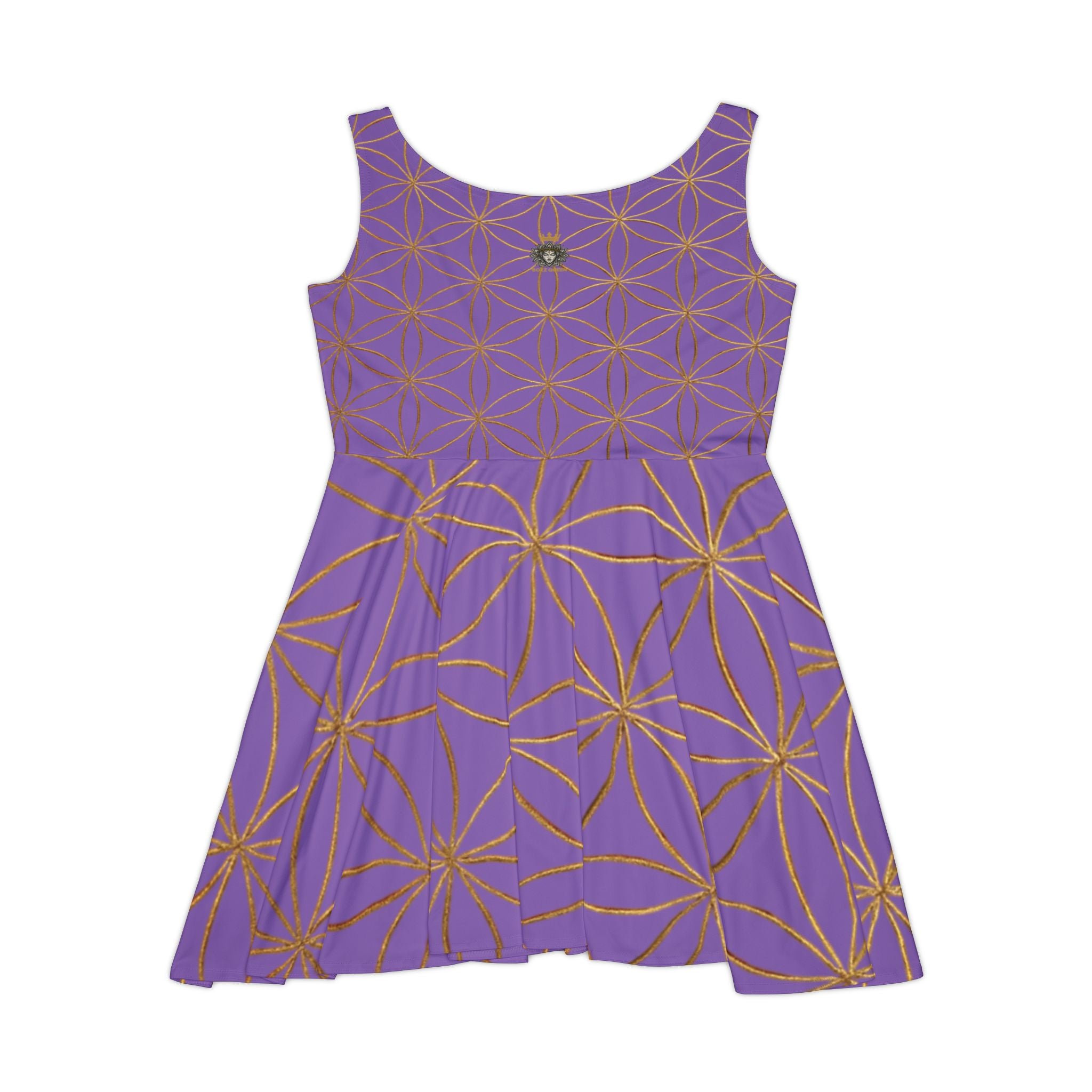 Light Purple Flower of Life Skater Dress - Women's Floral Gold Print Summer Dress