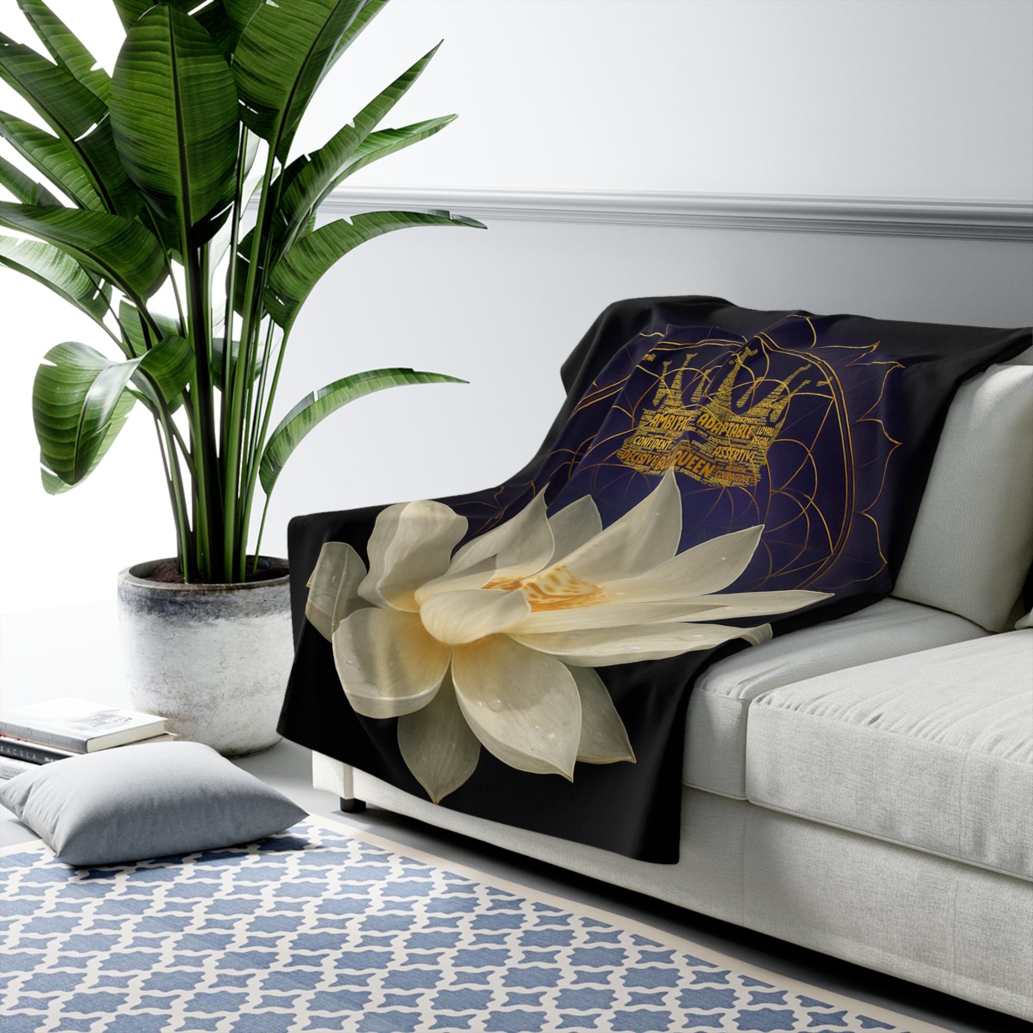 BOZZ QUEEN Lotus Sherpa Blanket - Premium Meditation & Spiritual Decor