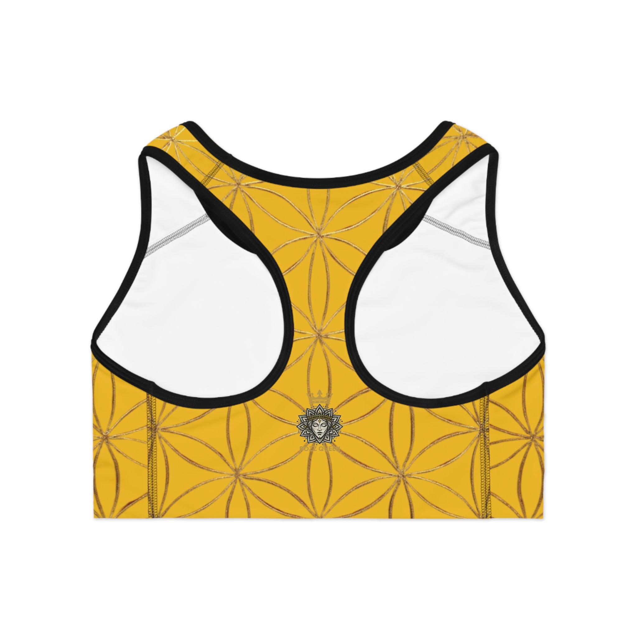 Bozz Queen Yellow & Gold Flower of Life Sports Bra - Yoga Workout Top