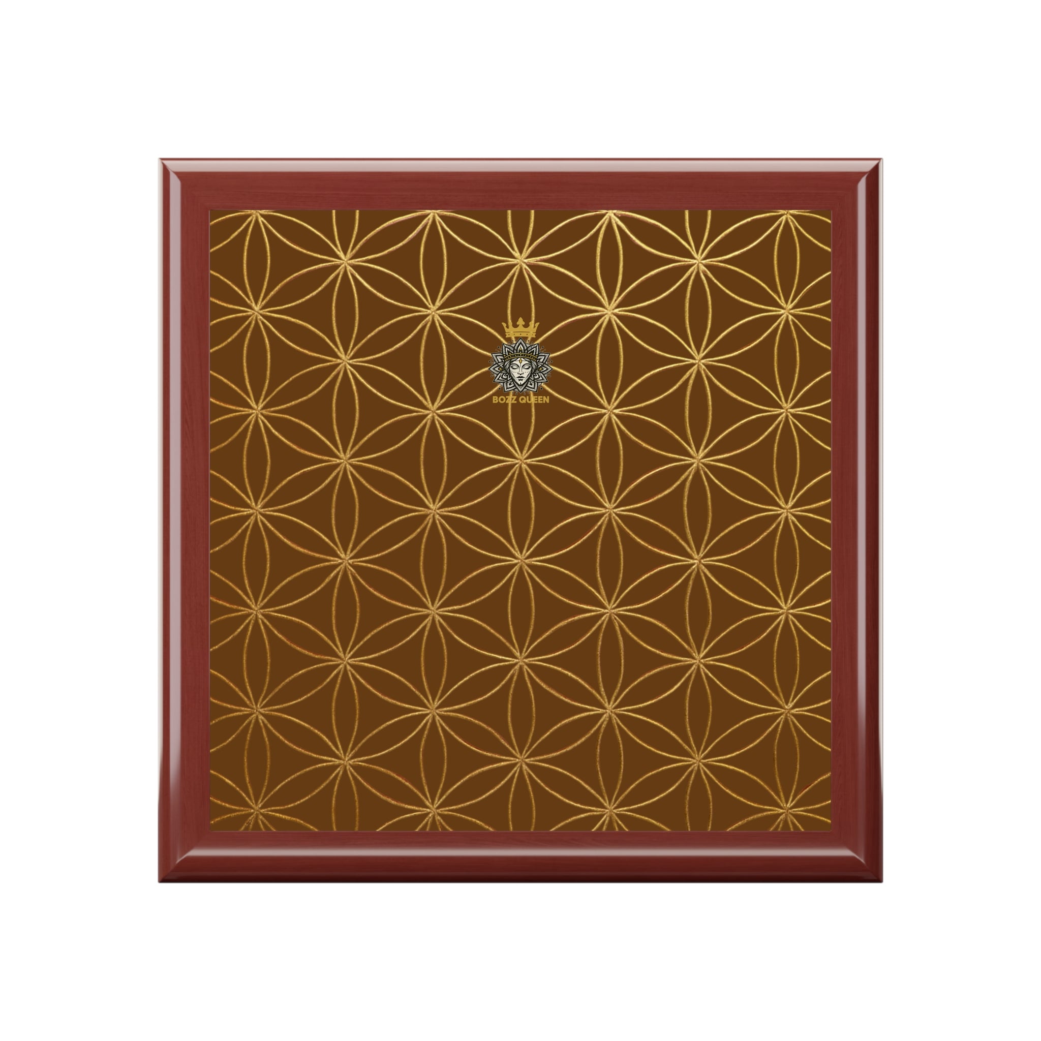 Flower of Life Jewelry Box - Brown & Gold Elegant Keepsake Organizer