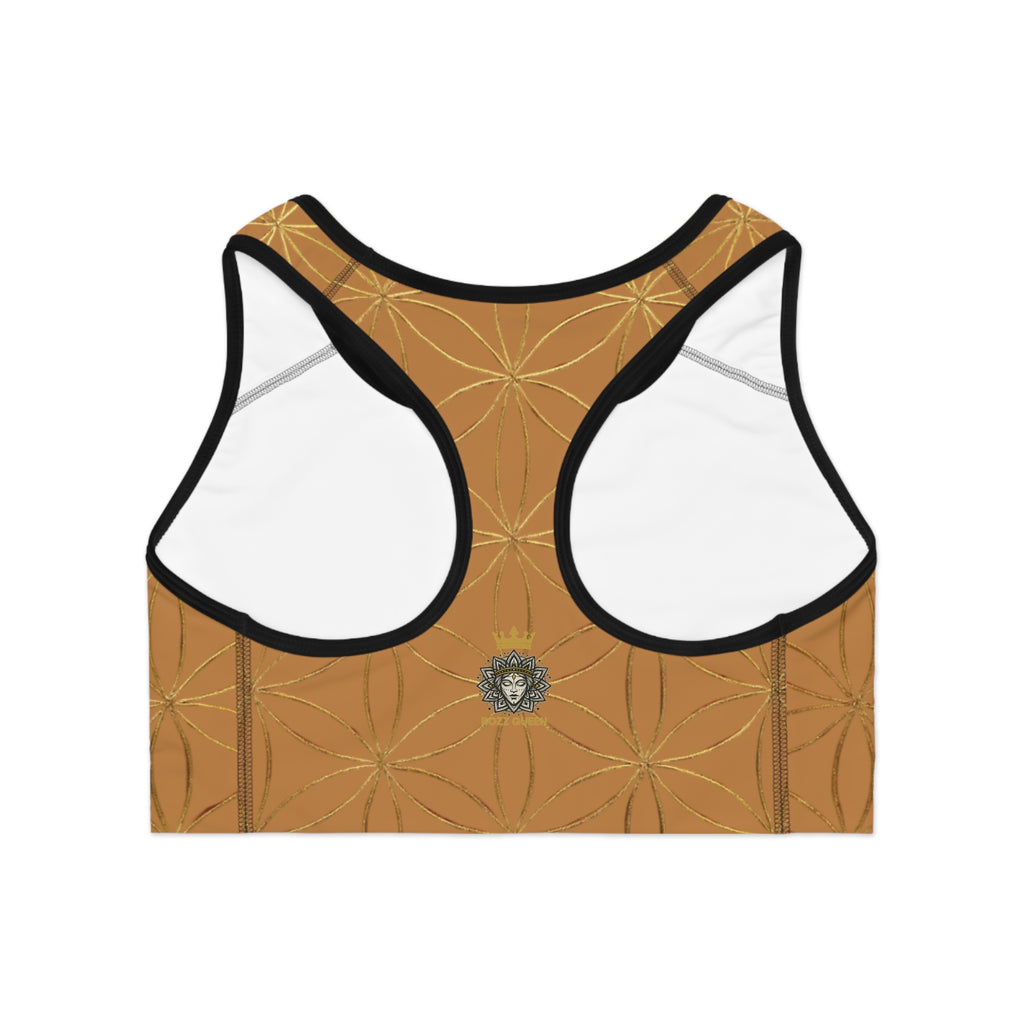 Bozz Queen Light Brown & Gold Flower of Life Sports Bra - Yoga Workout Top