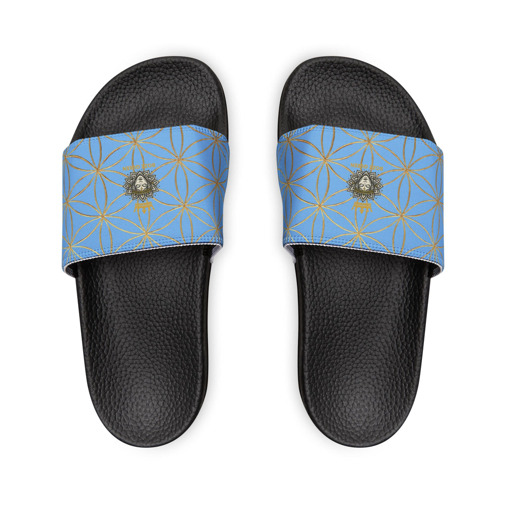 Bozz Queen Light Blue Flower of Life Women's Sandals - Removable Strap Beach Slides